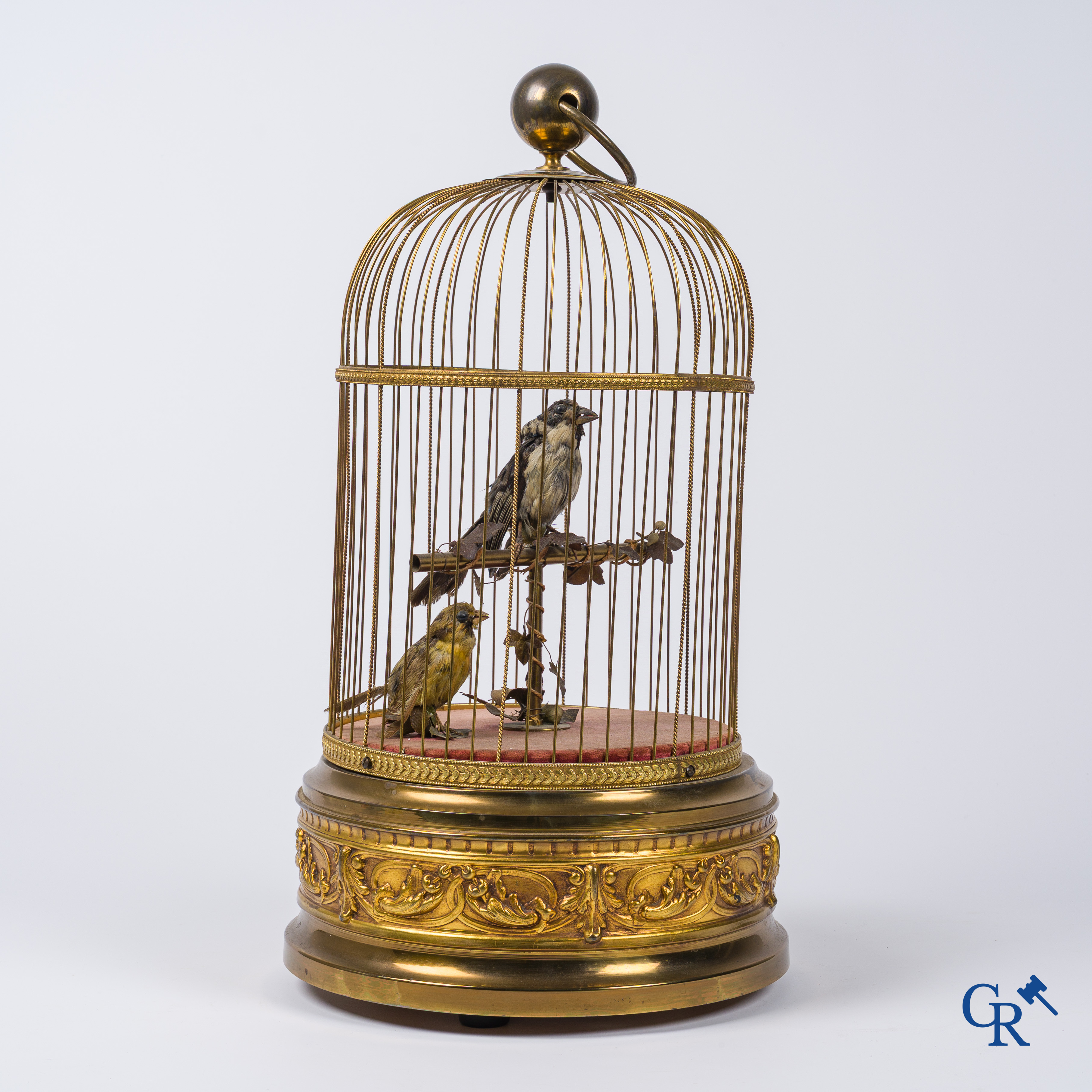 Automaton. Attributed to Bontemps. A large bronze birdcage with 2 moving and singing birds.