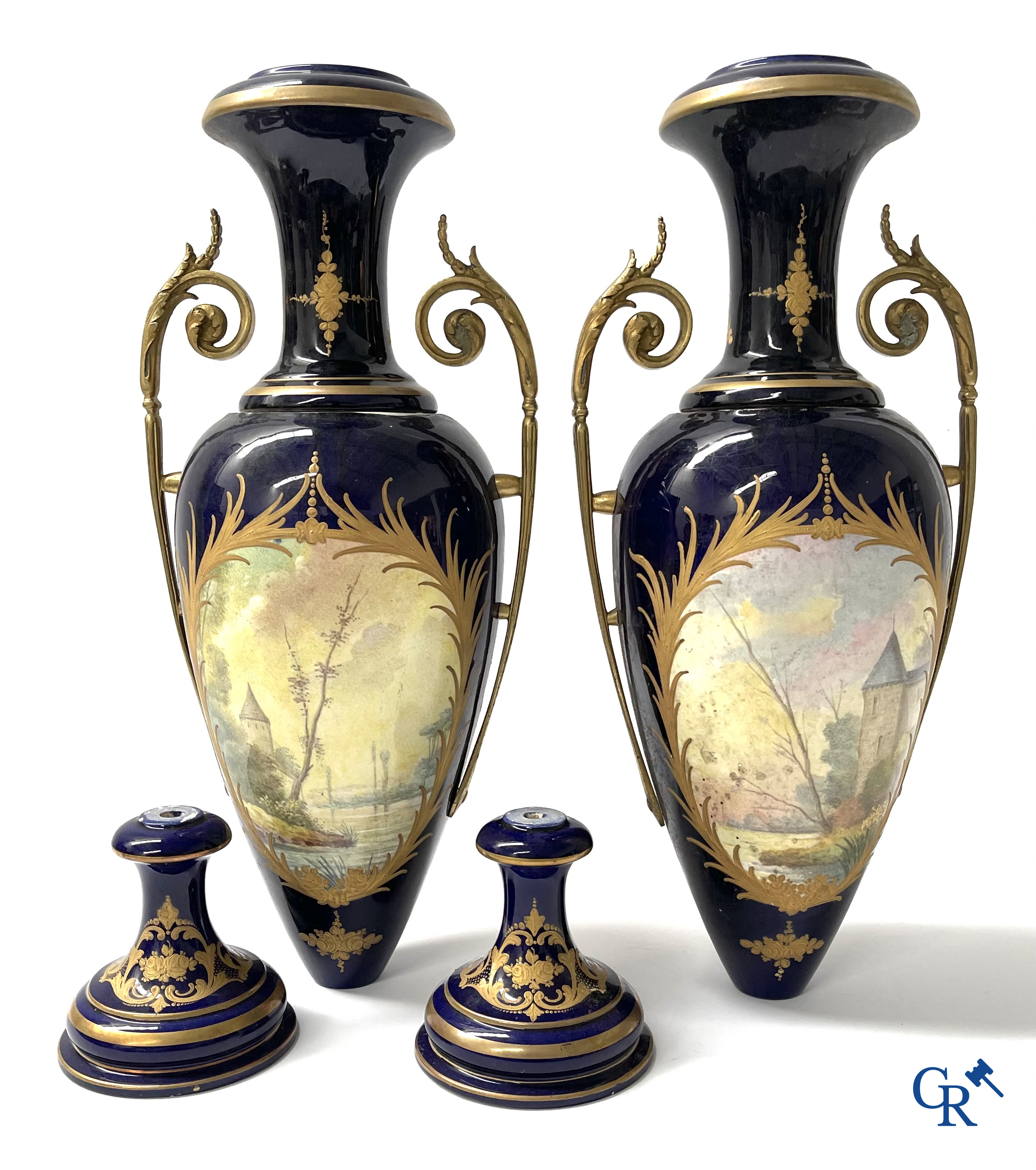 Sèvres, a large lot of Sèvres porcelain with bronze frames. Not mounted. Circa 1900.