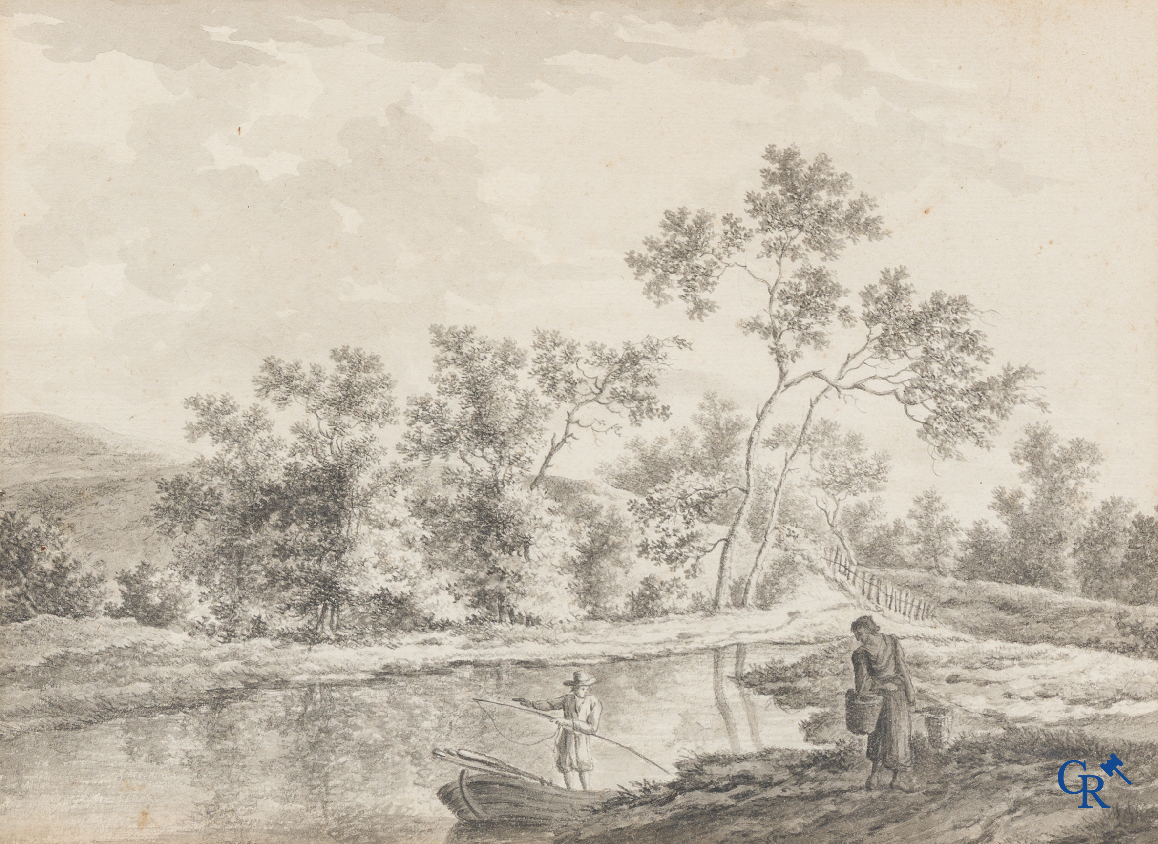 Pastoral scene, pen and brown ink on paper. Late 18th, early 19th century.