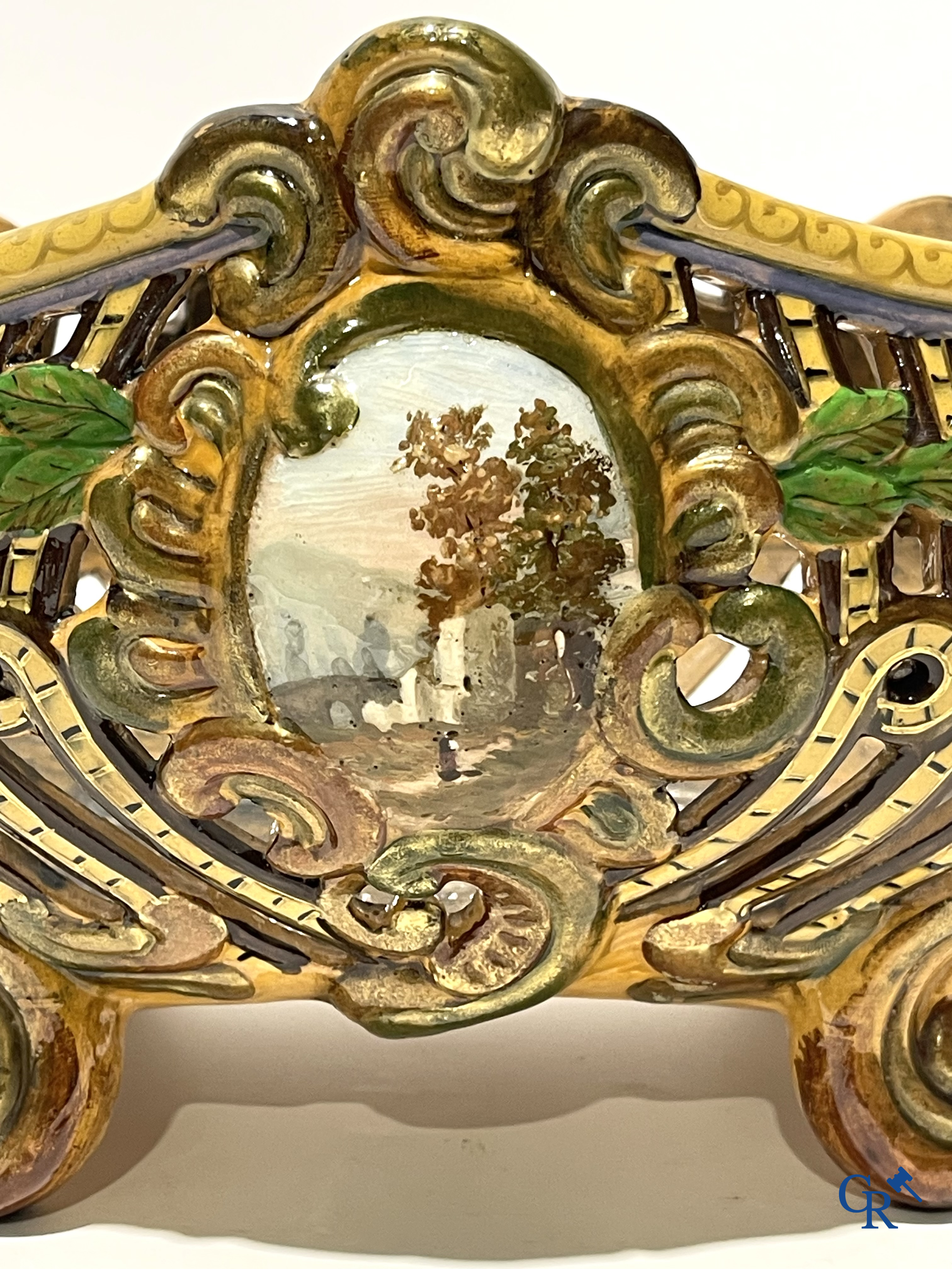 Emile Gallé Nancy, large table centrepiece in enamelled faience. Signed Gallé Nancy deposé.