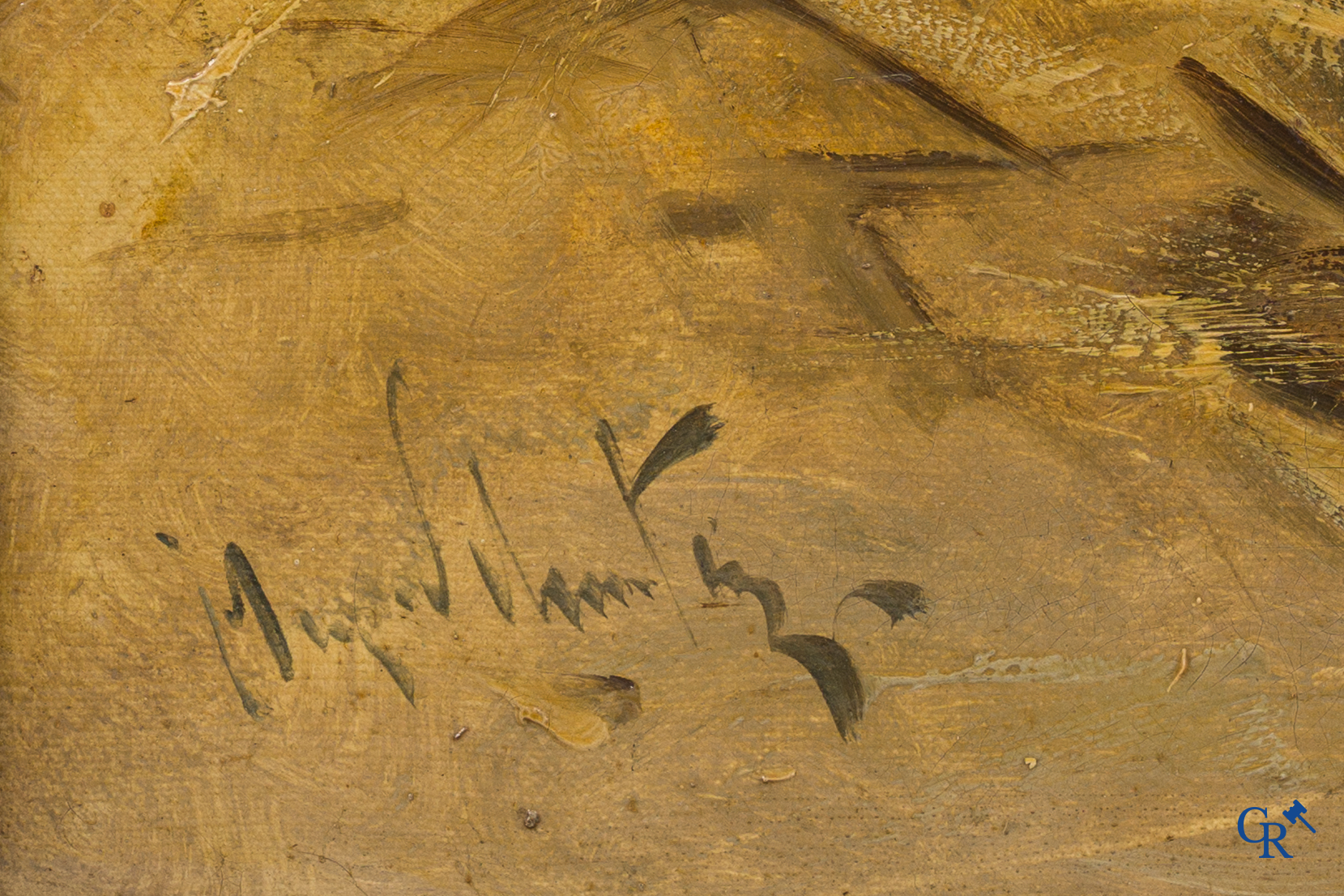 Henry Schouten, hunting dogs with pheasant. Oil on canvas. Signed lower left.