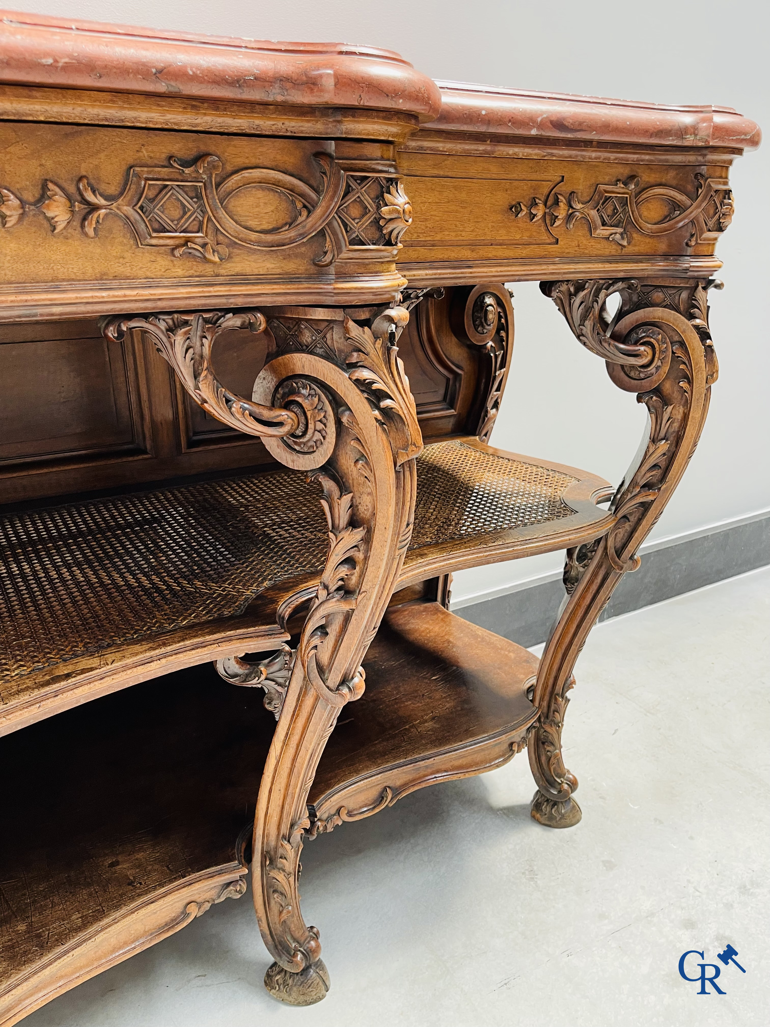 Maison Roll, 42, Rue Faubourg St. Antoine Paris. An exceptionally dessert furniture in carved walnut. LXVI style.