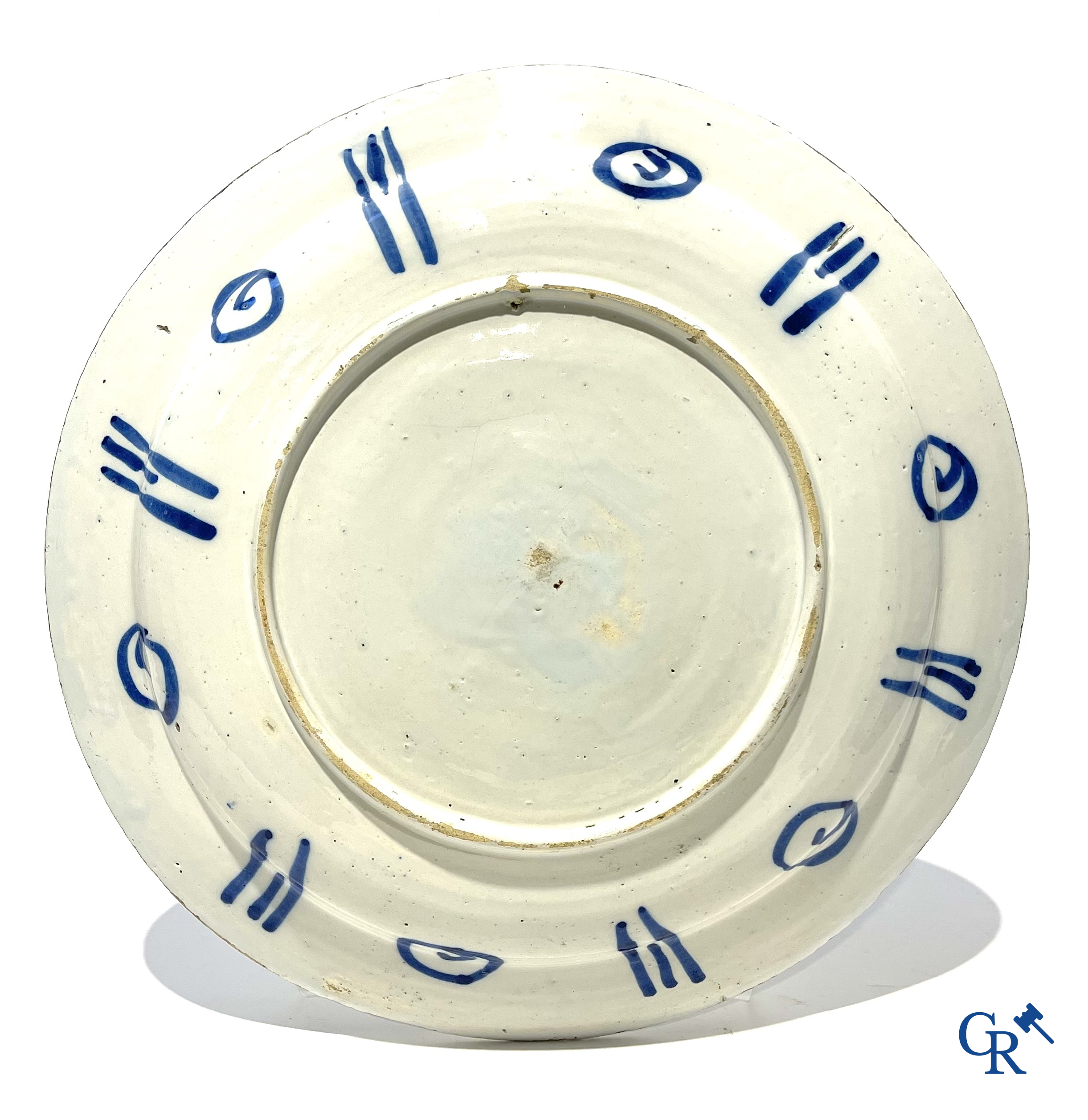 2 large plates in Delft pottery and a copper lantern. 18th century.