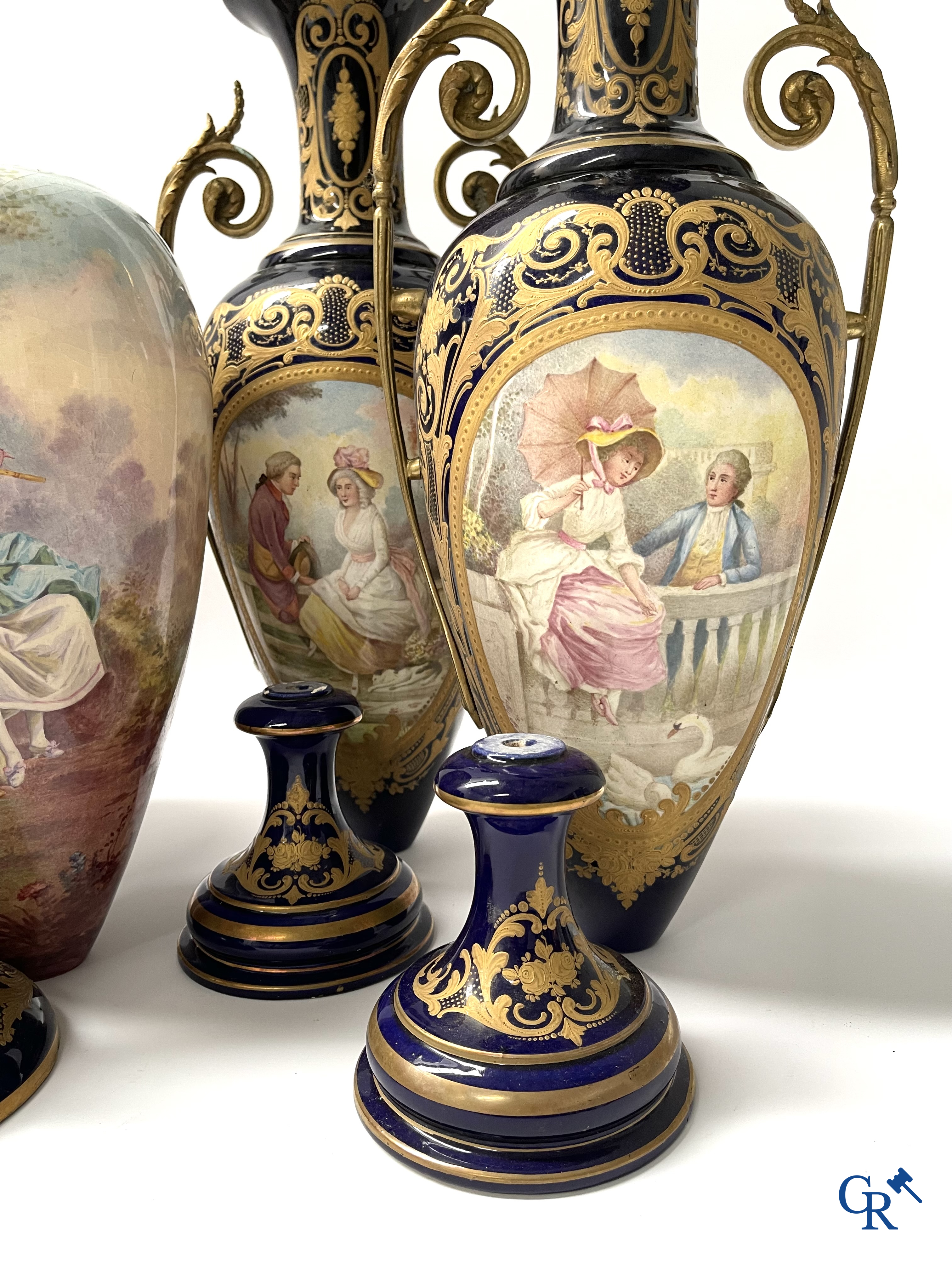 Sèvres, a large lot of Sèvres porcelain with bronze frames. Not mounted. Circa 1900.