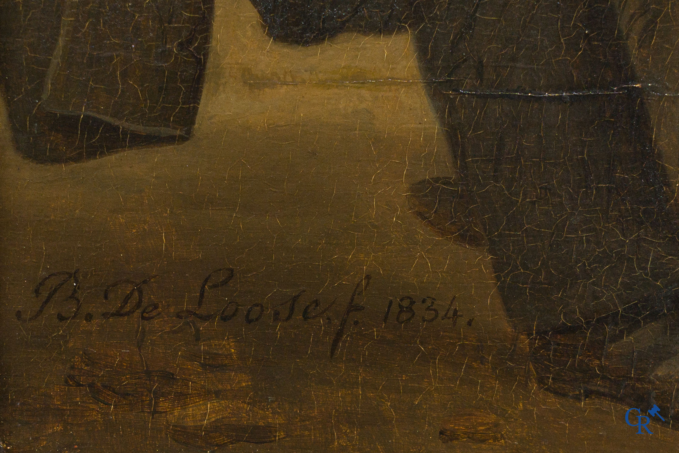 Basile De Loose (1809-1885) "The Village festival" Oil on panel in gilded frame. Signed B. De Loose fecit 1834.