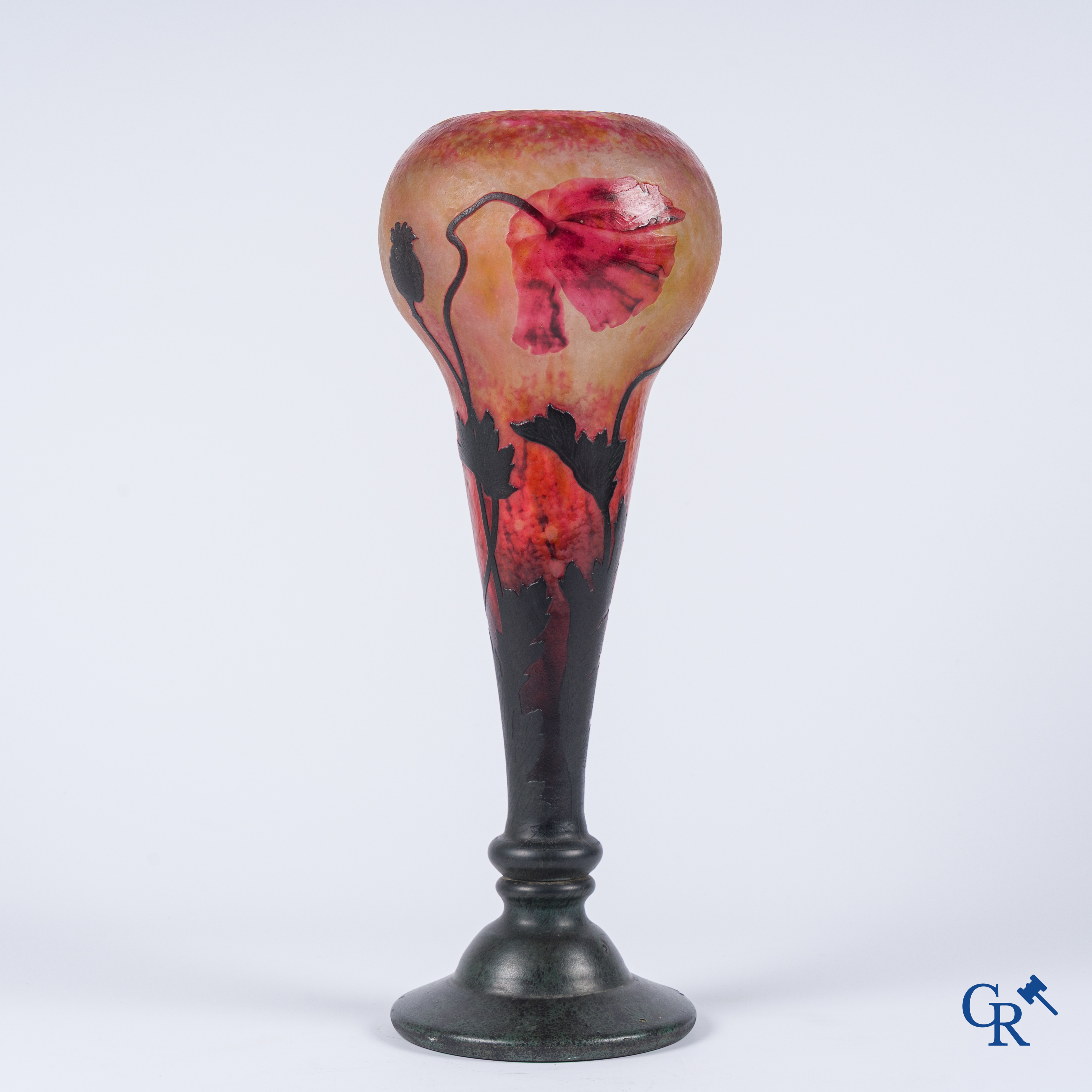 Daum Nancy France, vase in glass paste with a decor of poppies.