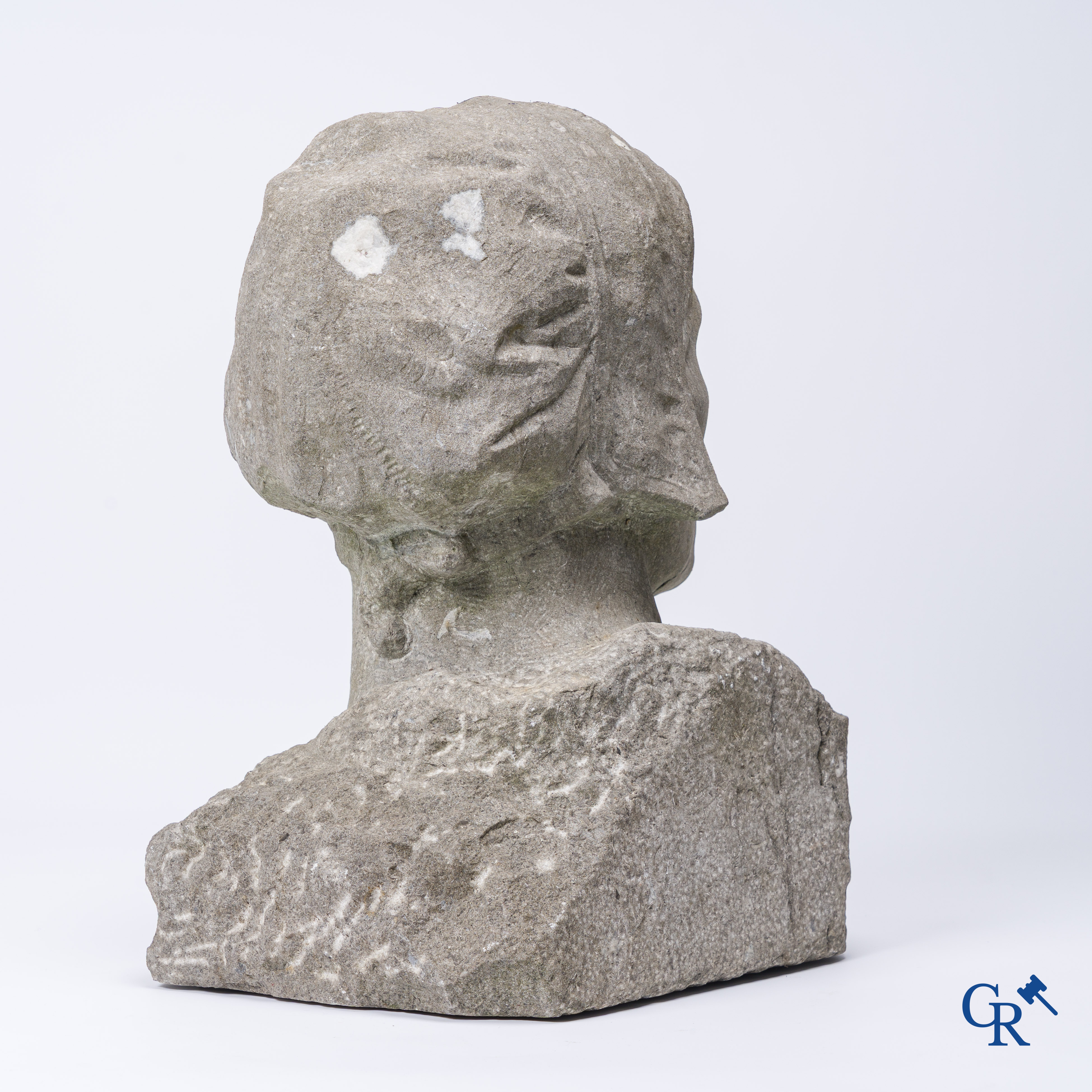 Constantin Meunier (in the manner of). Bust in carved Belgian blue stone.