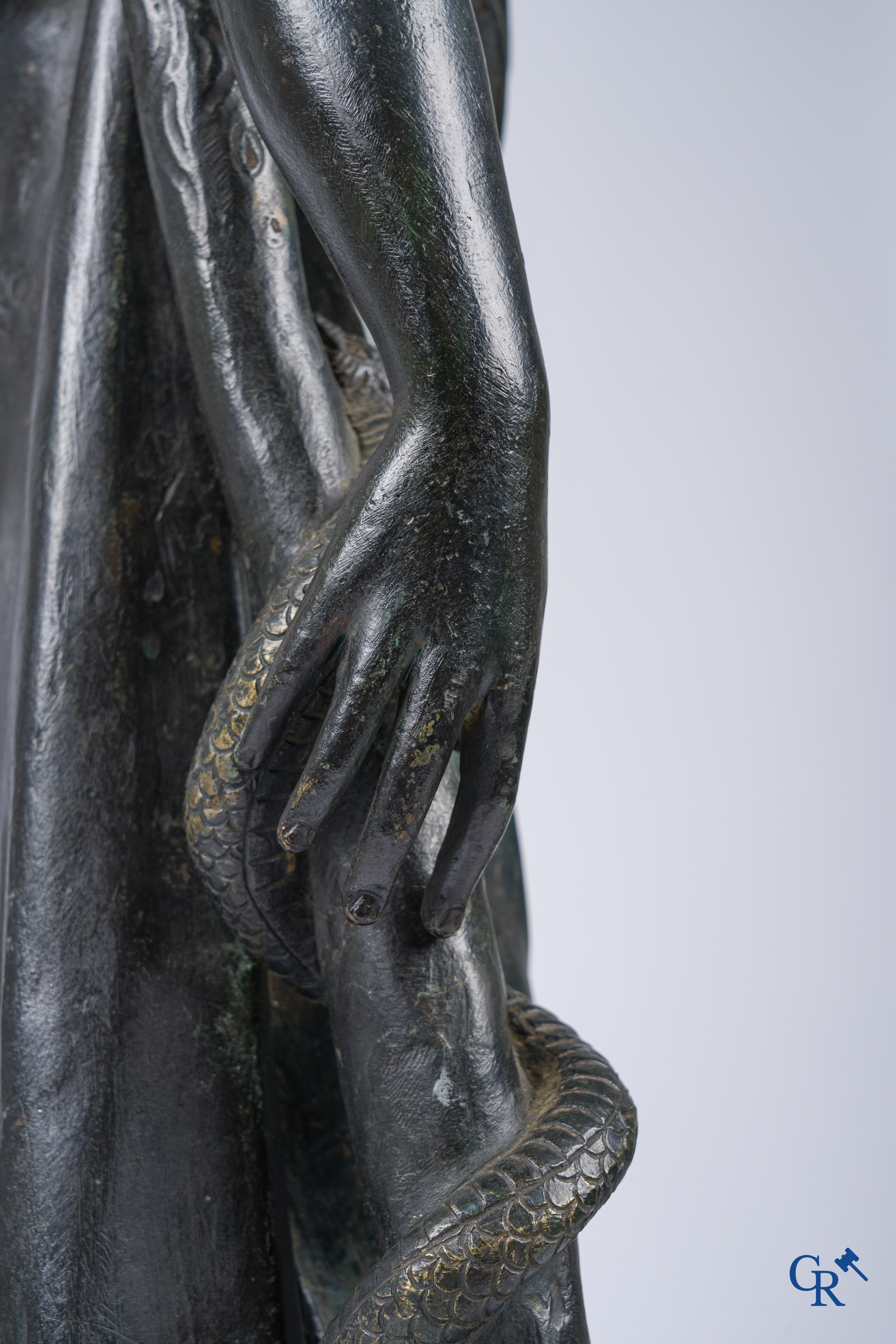 Asklepios. Greek god of medicine and healing. Pedestal in grey St. Anna marble. Late 18th - Early 19th century.