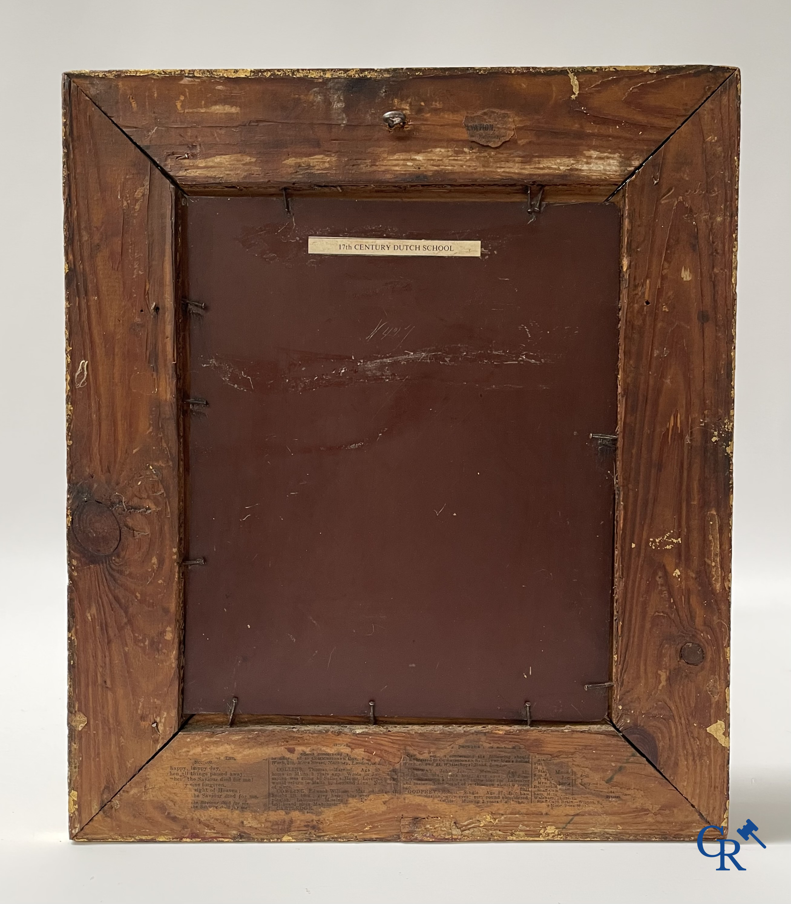 Flemish school, interior scene with chicken farmer, oil on metal.