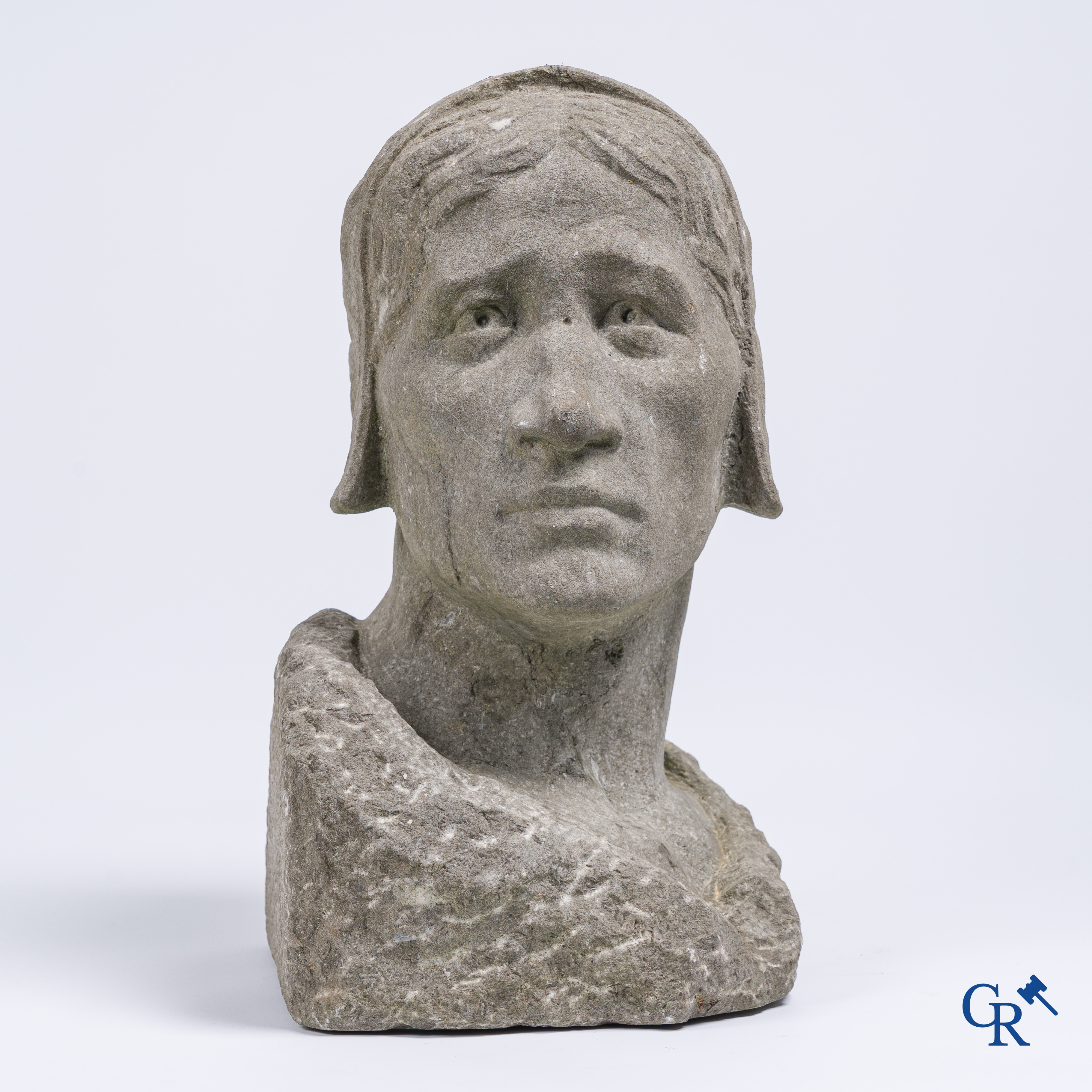 Constantin Meunier (in the manner of). Bust in carved Belgian blue stone.