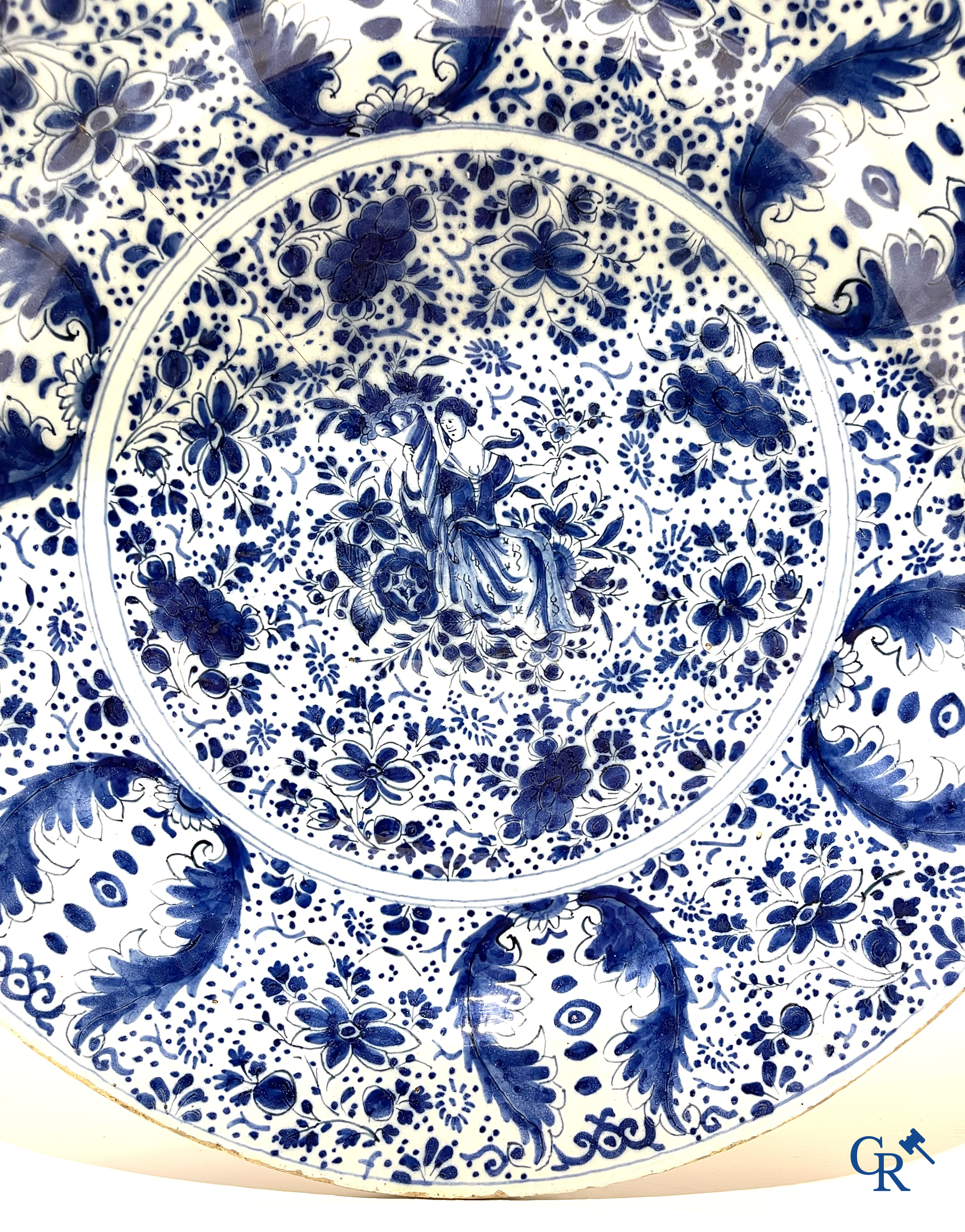 2 large plates in Delft pottery and a copper lantern. 18th century.