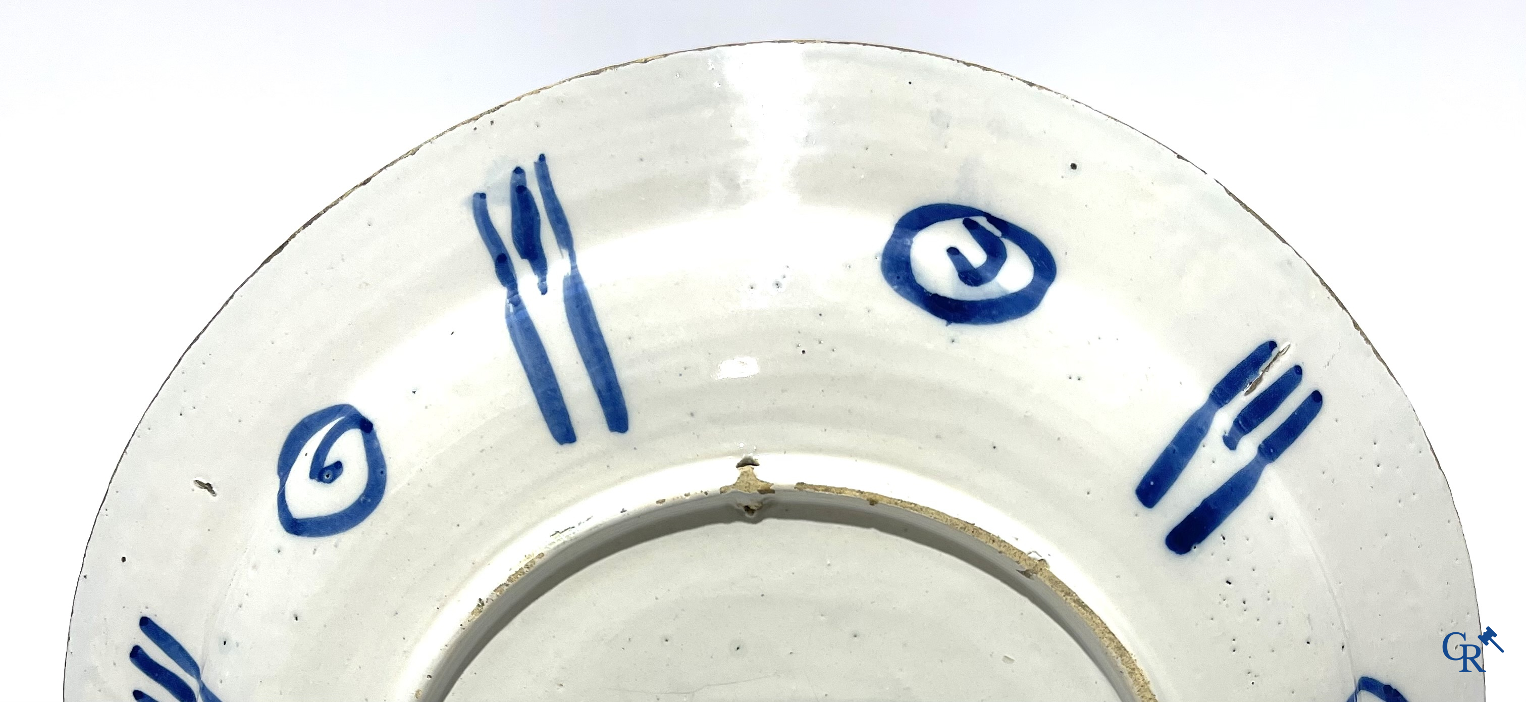 2 large plates in Delft pottery and a copper lantern. 18th century.