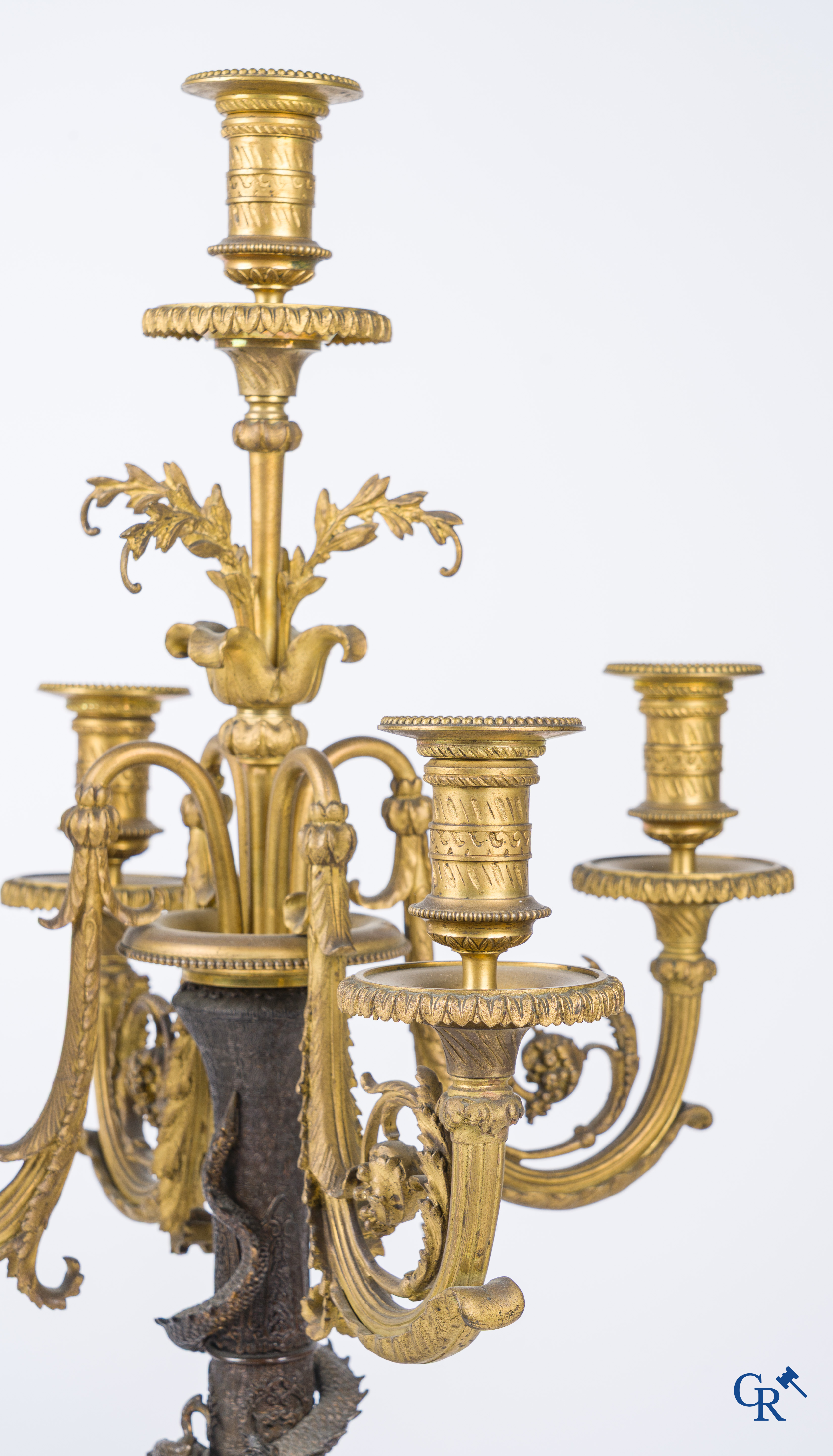 Asian Art, A pair of bronze candlesticks with finely crafted Oriental vases with dragons, circa 1880.