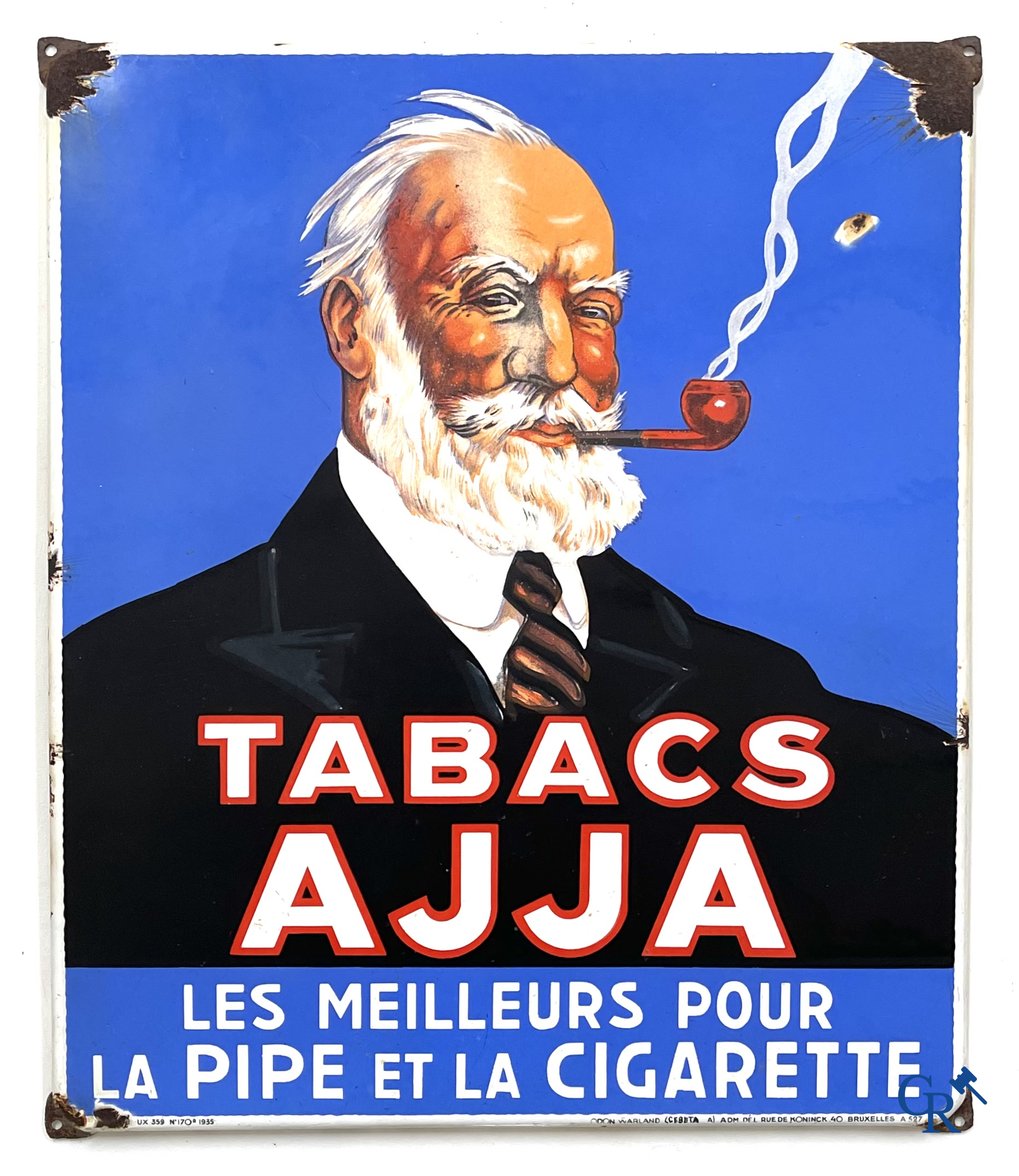 Tabacs Ajja, Enamel advertising sign for tobacco products Ajja. 