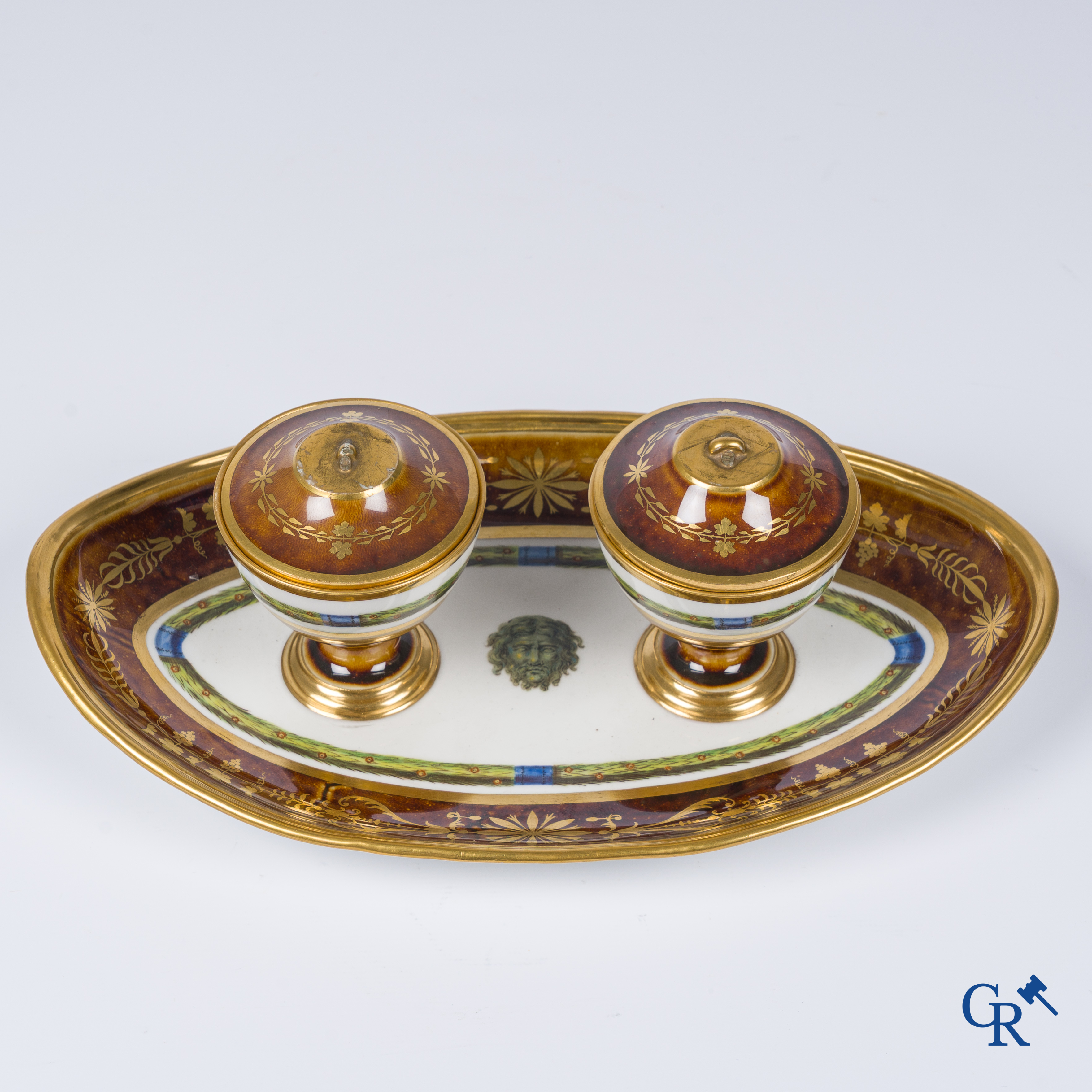 Manufacture nationale de Sèvres. Oval Sèvres tortoiseshell-ground form piece. Consulate, circa 1802.