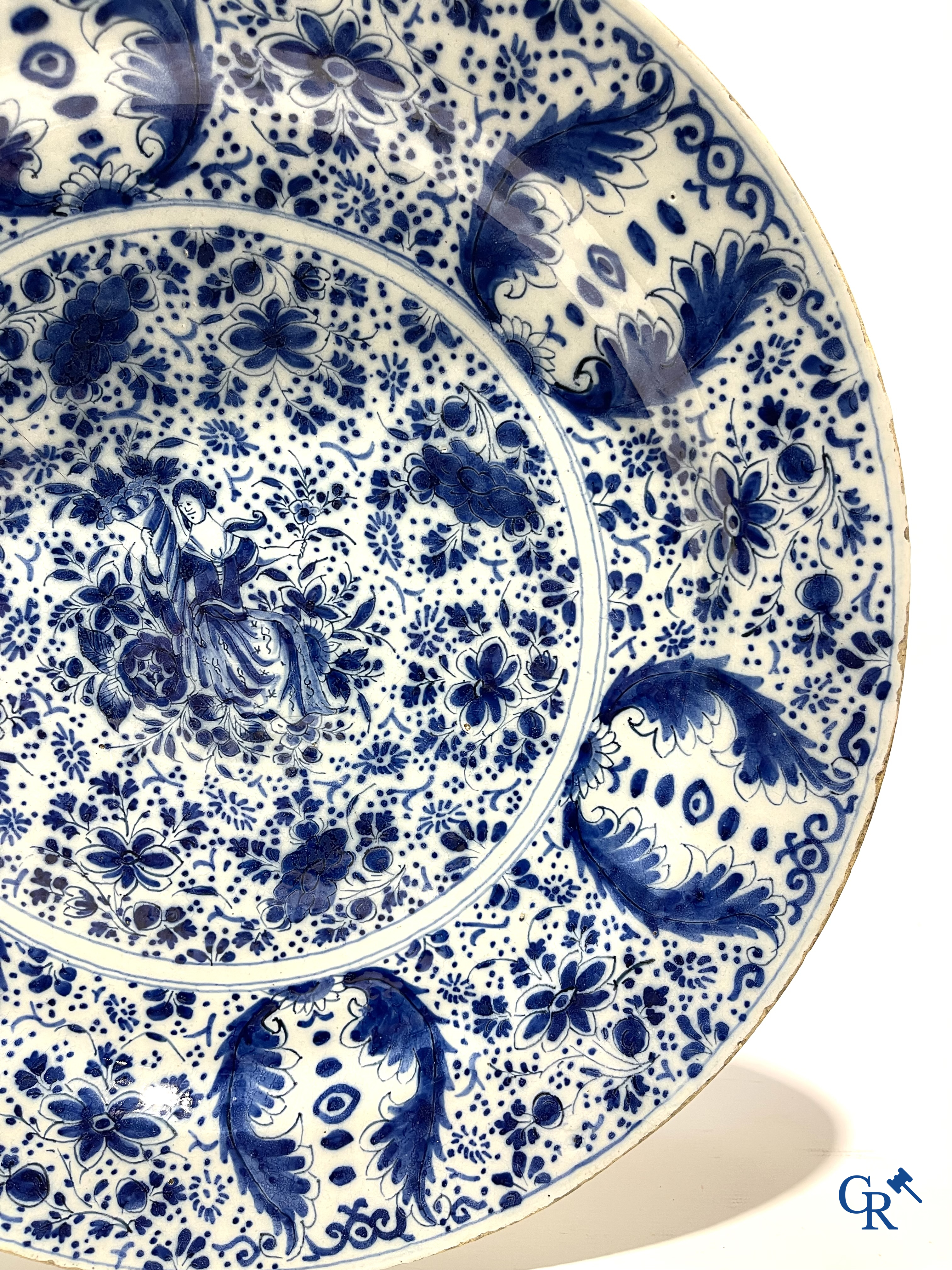 2 large plates in Delft pottery and a copper lantern. 18th century.