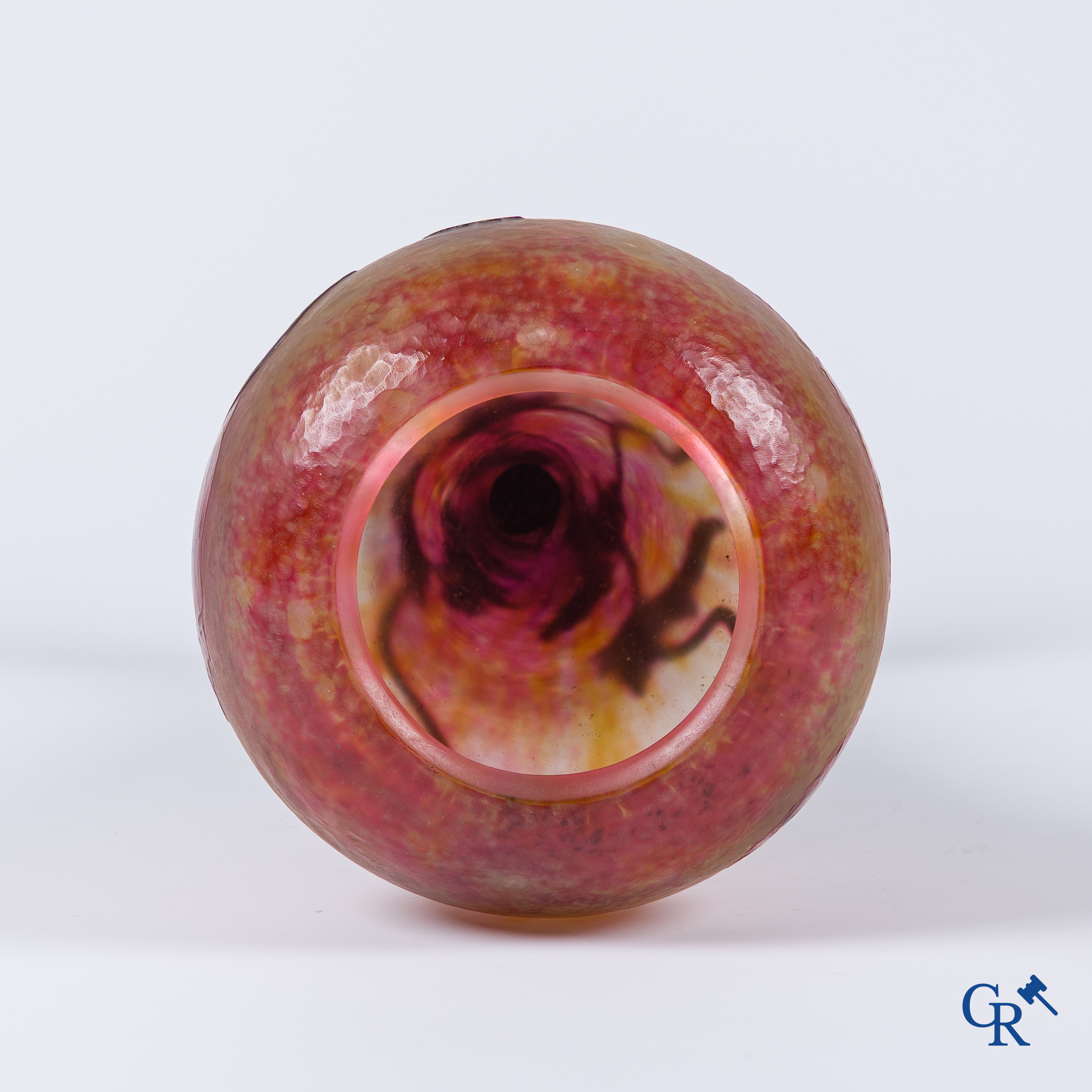 Daum Nancy France, vase in glass paste with a decor of poppies.