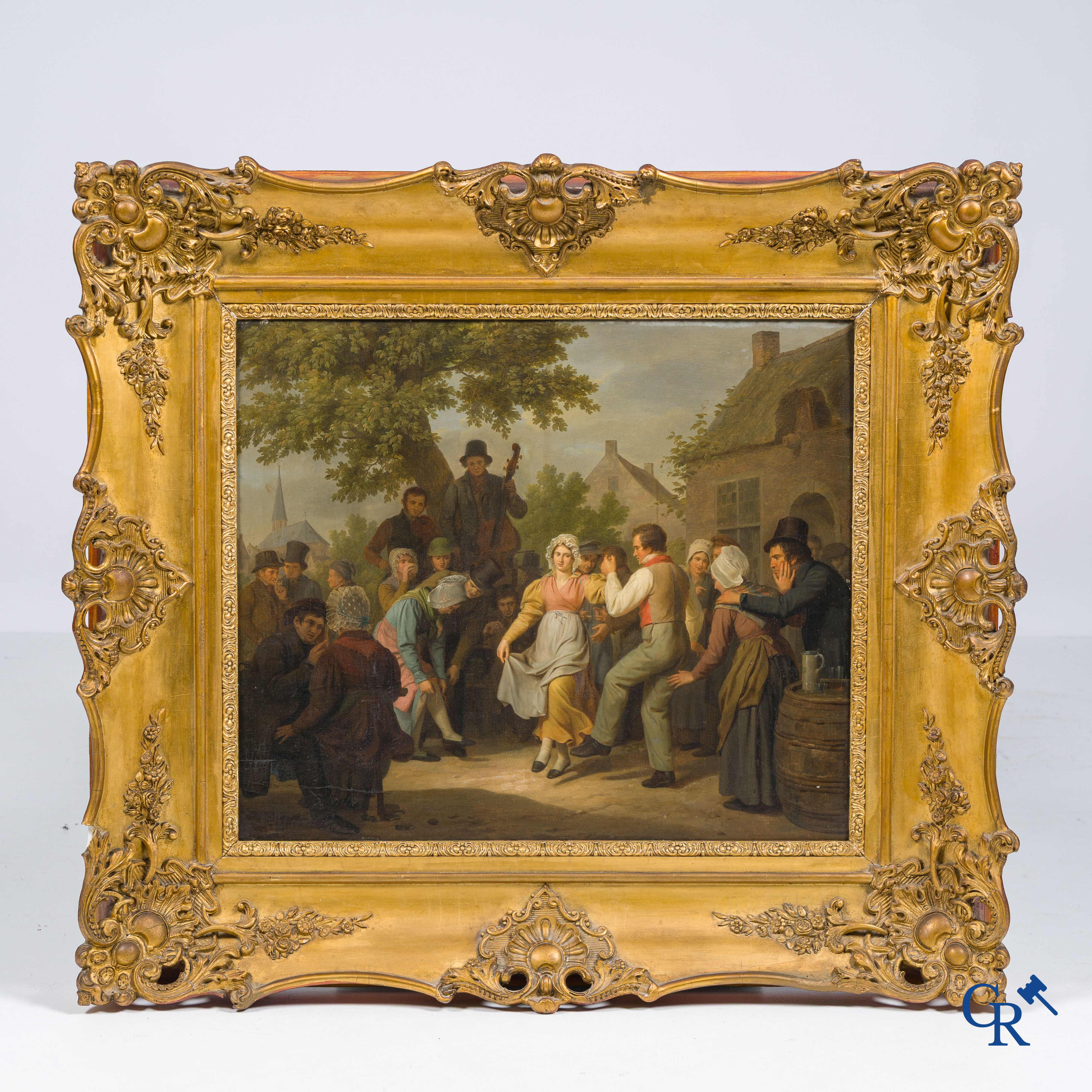 Basile De Loose (1809-1885) "The Village festival" Oil on panel in gilded frame. Signed B. De Loose fecit 1834.