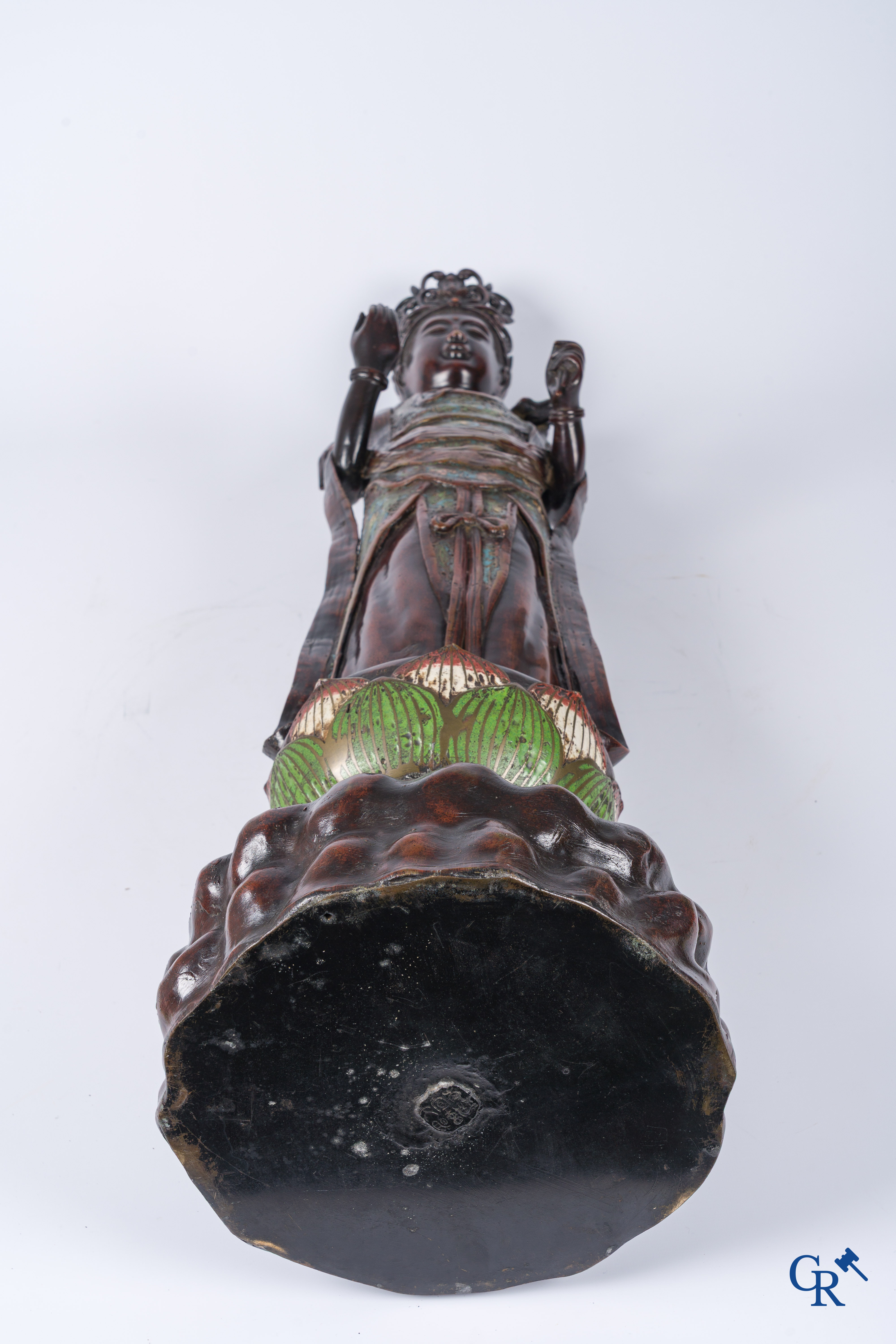Asian Art, a large Japanese champlevé bronze figure of a standing Guanyin. 19th century.