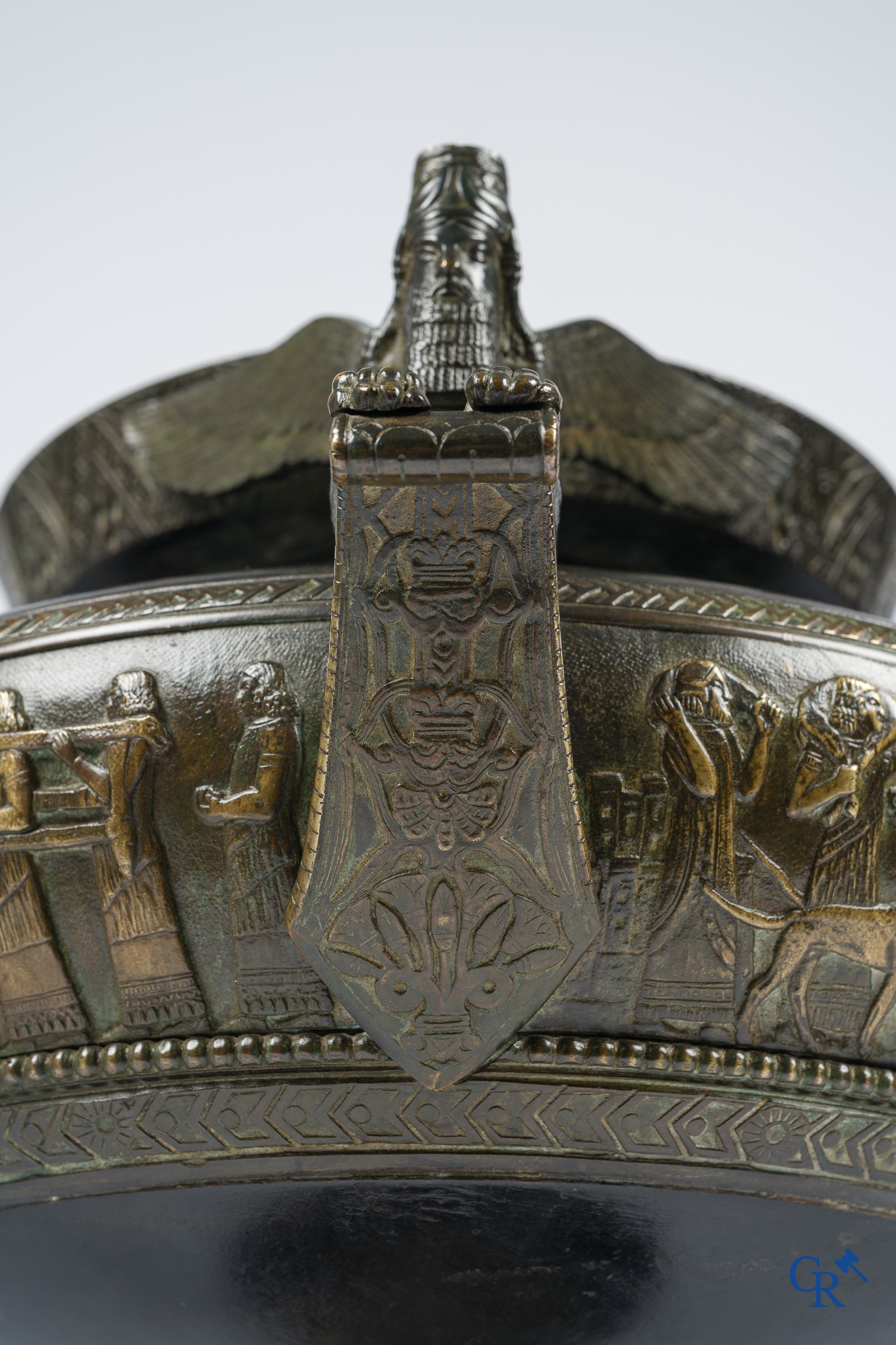 Charles Stanislas Matifat (1820-1875) Bronze Kylix-shaped vase with Lamassu handles. France circa 1860.