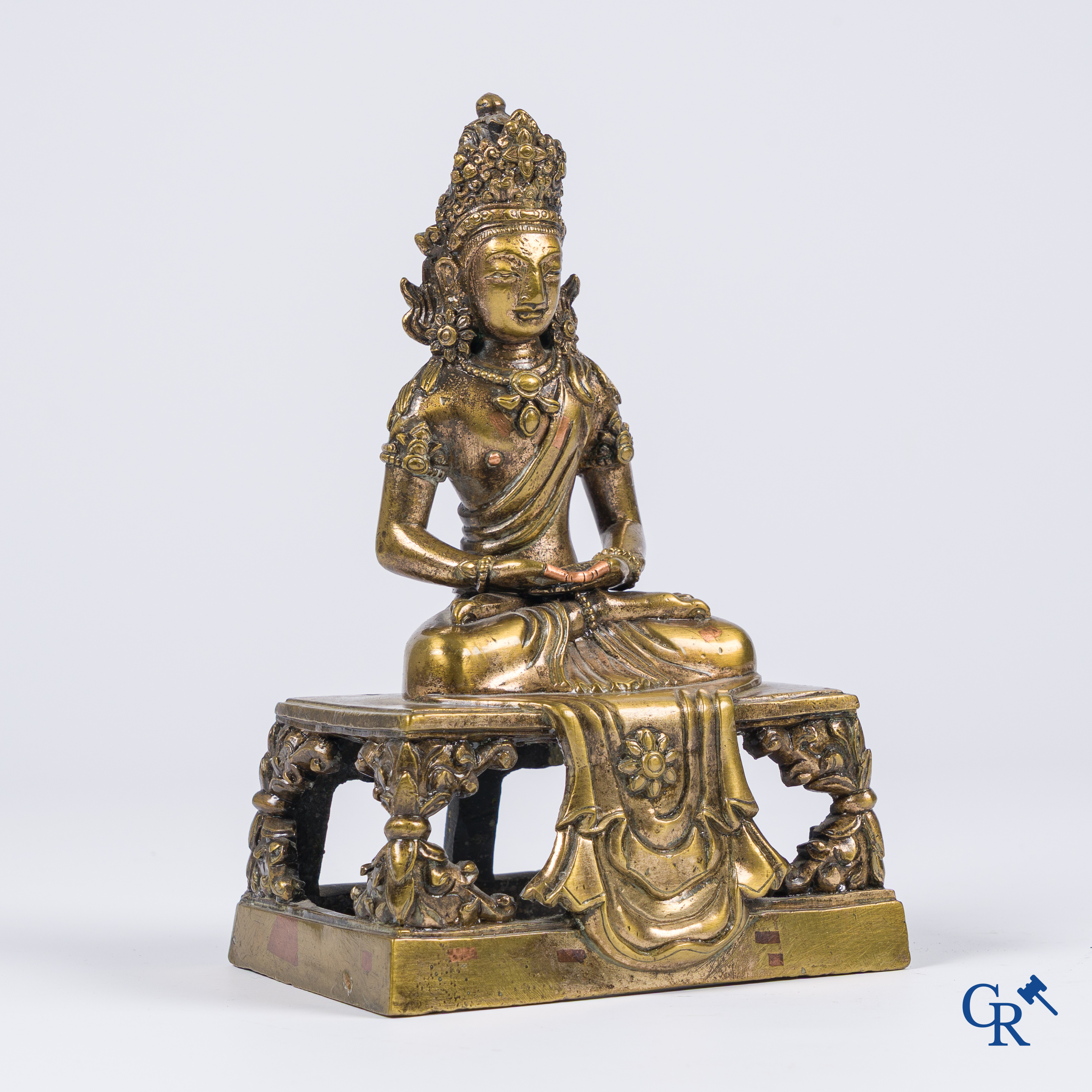 Asian Art, A Sino-Tibetan gilded bronze figure of Buddha Amitayes.