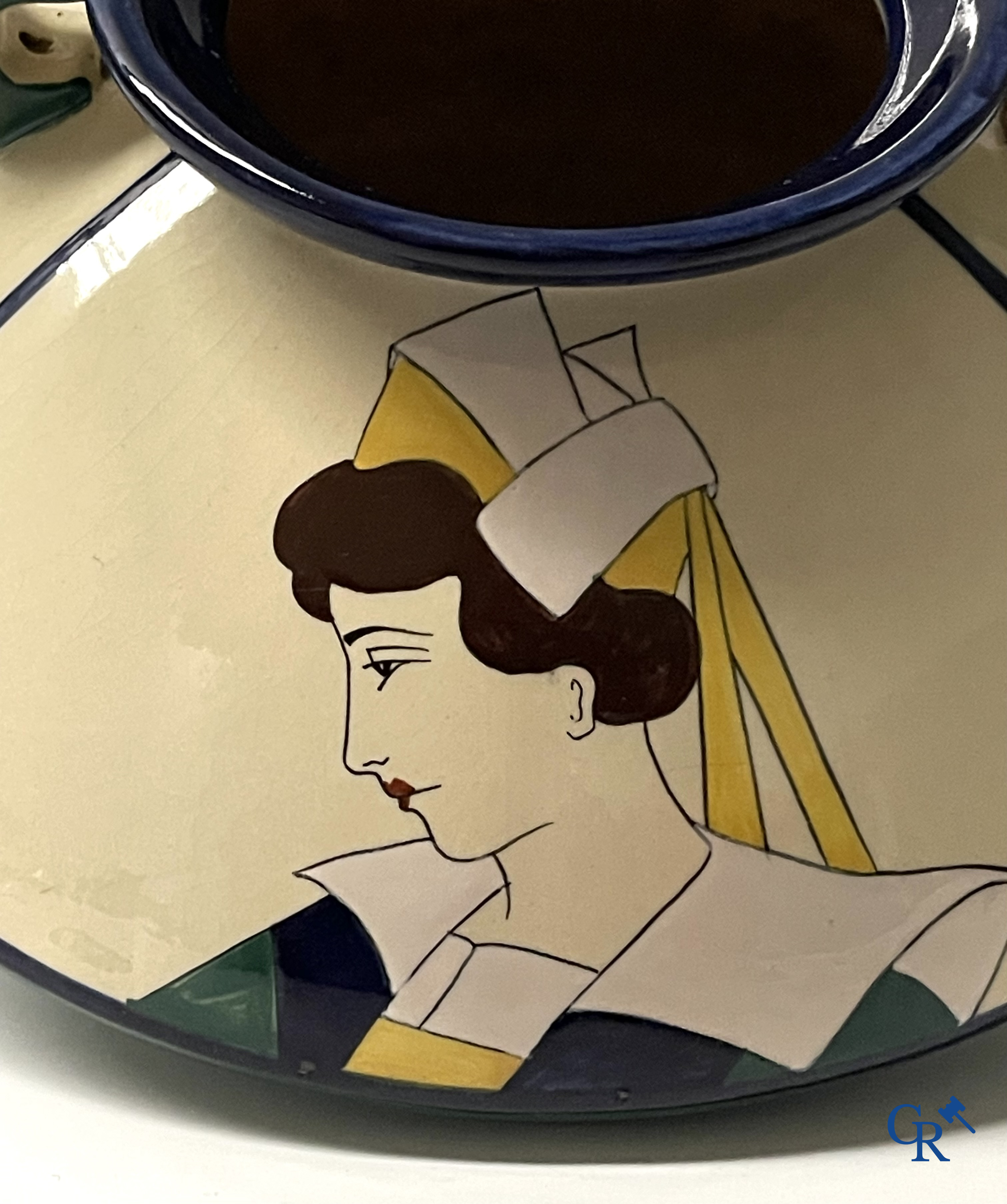 H.B. Quimper, Art Deco vase with Breton decor. Circa 1930.