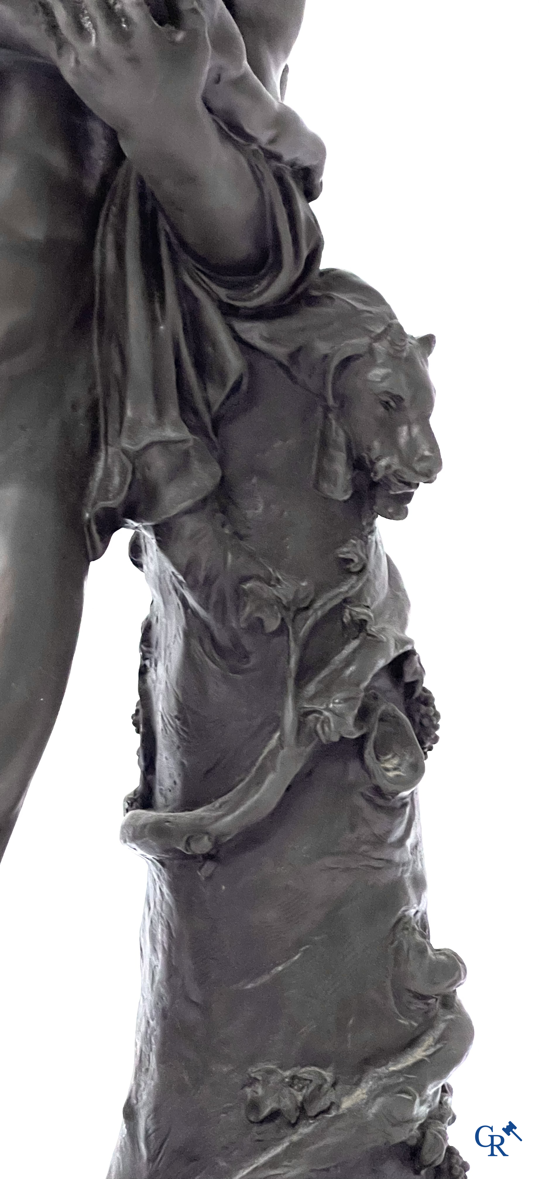 Hermès et Dionysos. D'Après l'antique. Bronze posthume sur marbre veiné noir. XXème siècle.