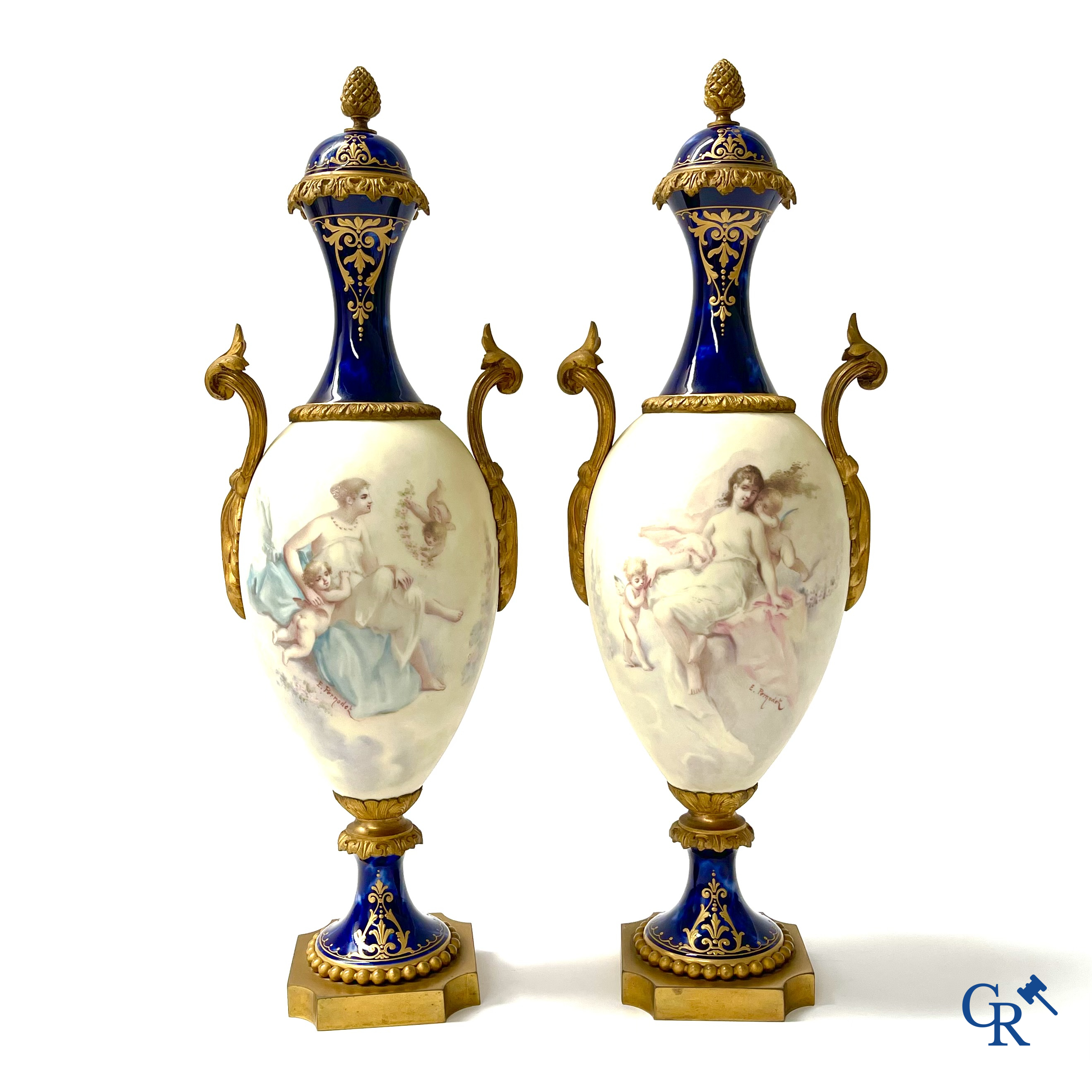 Sèvres. E. Pernodet. Pair of vases in Sèvres porcelain and bronze mounts. Signed, circa 1900.