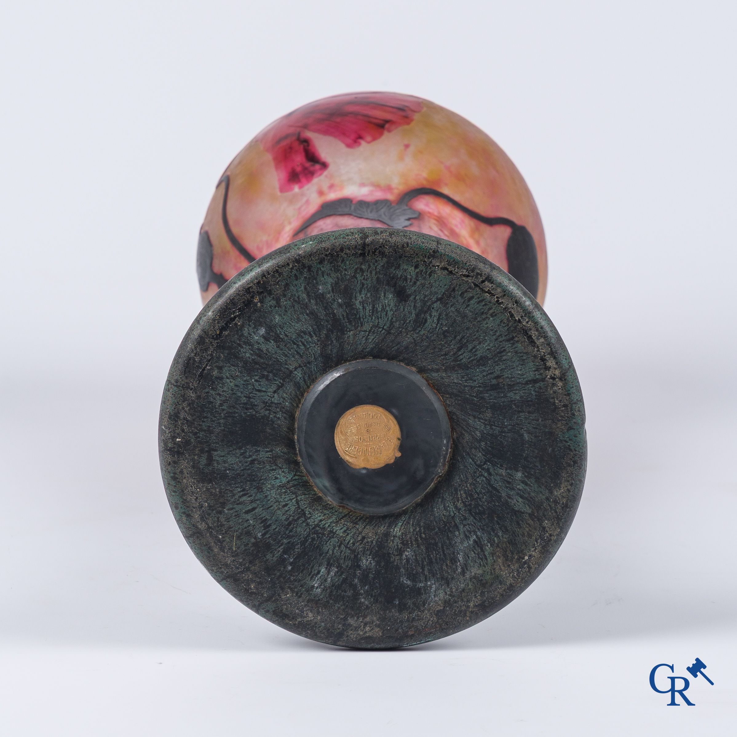 Daum Nancy France, vase in glass paste with a decor of poppies.