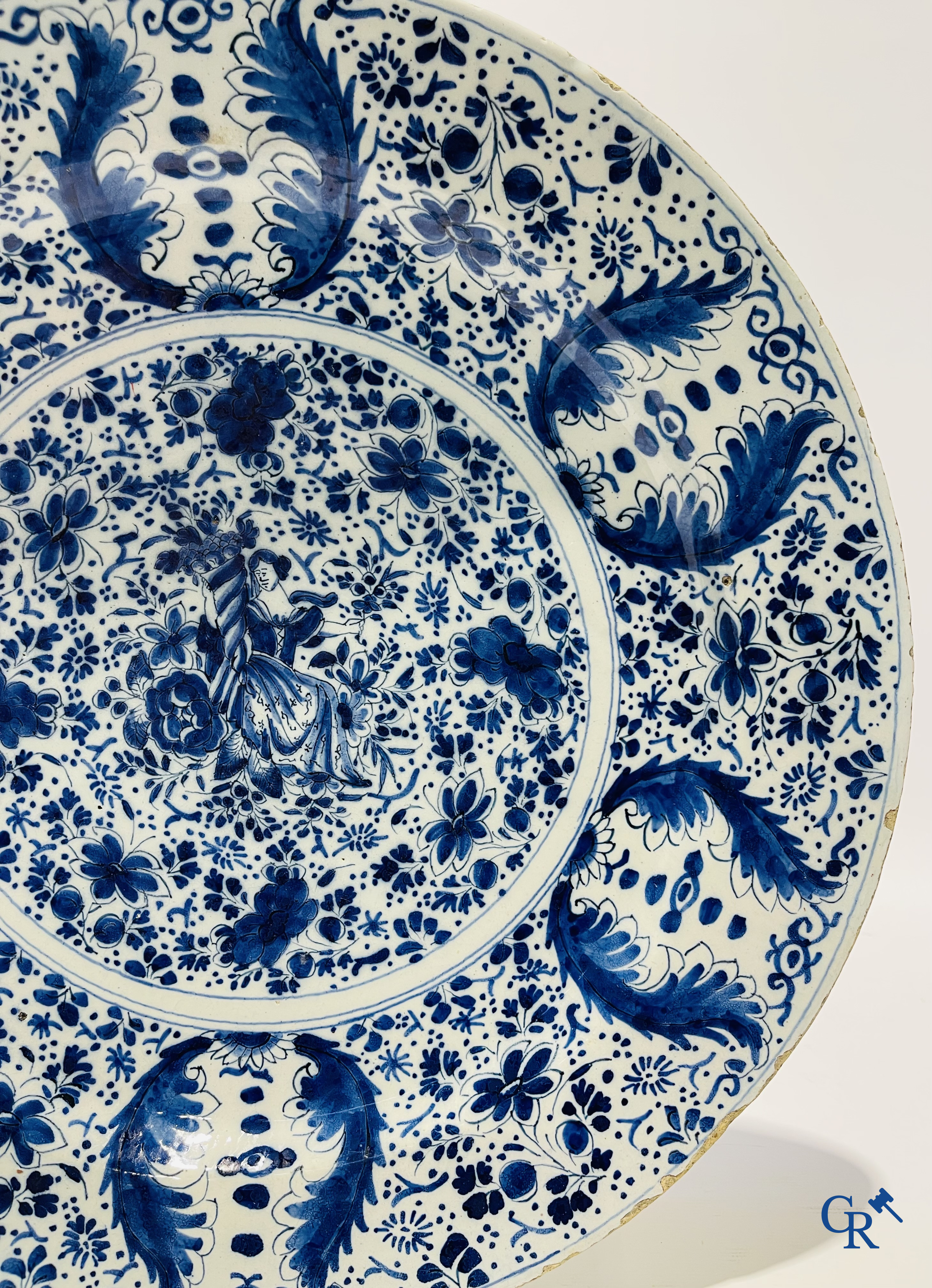 2 large plates in Delft pottery and a copper lantern. 18th century.