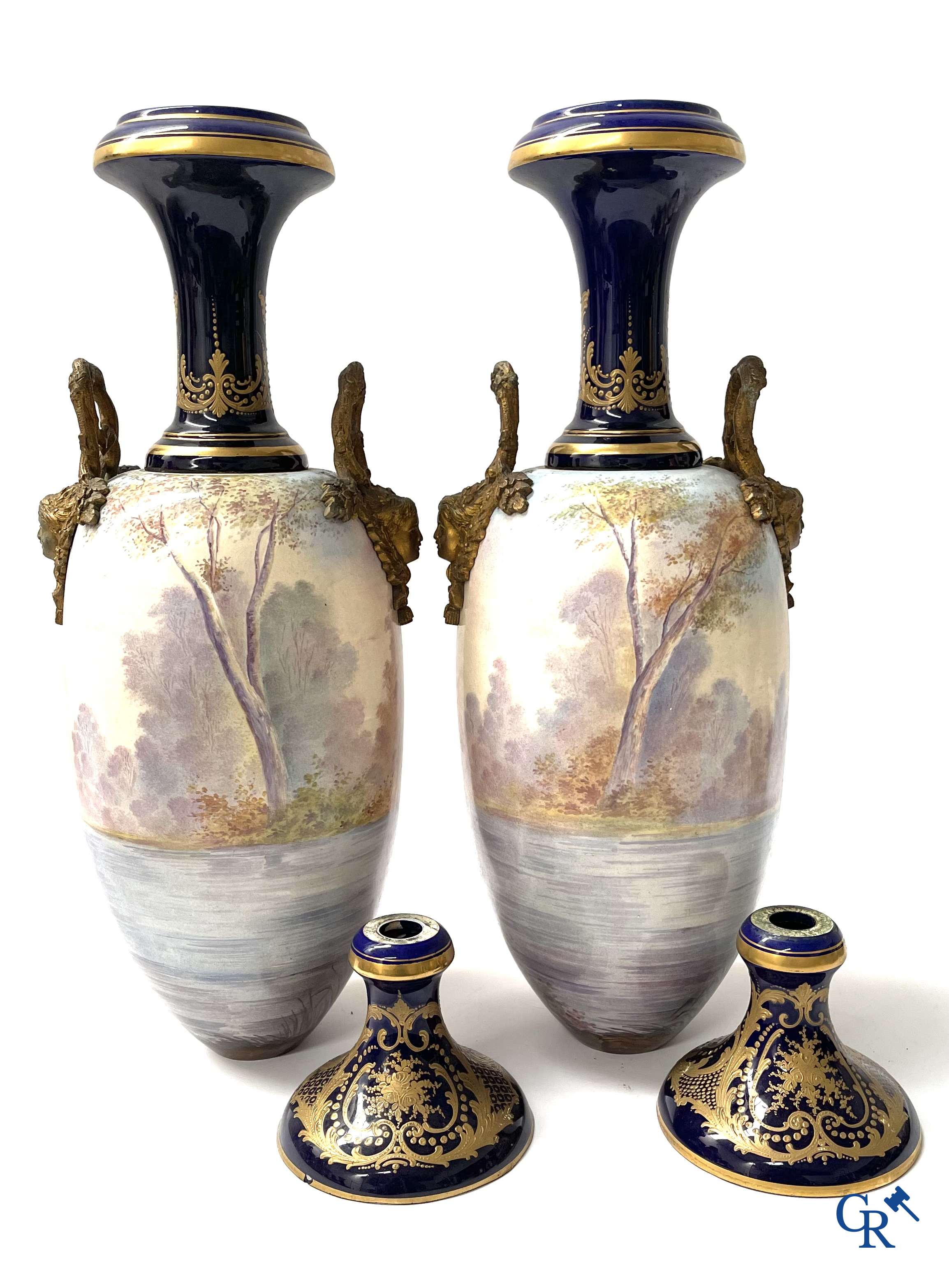 Sèvres, a large lot of Sèvres porcelain with bronze frames. Not mounted. Circa 1900.