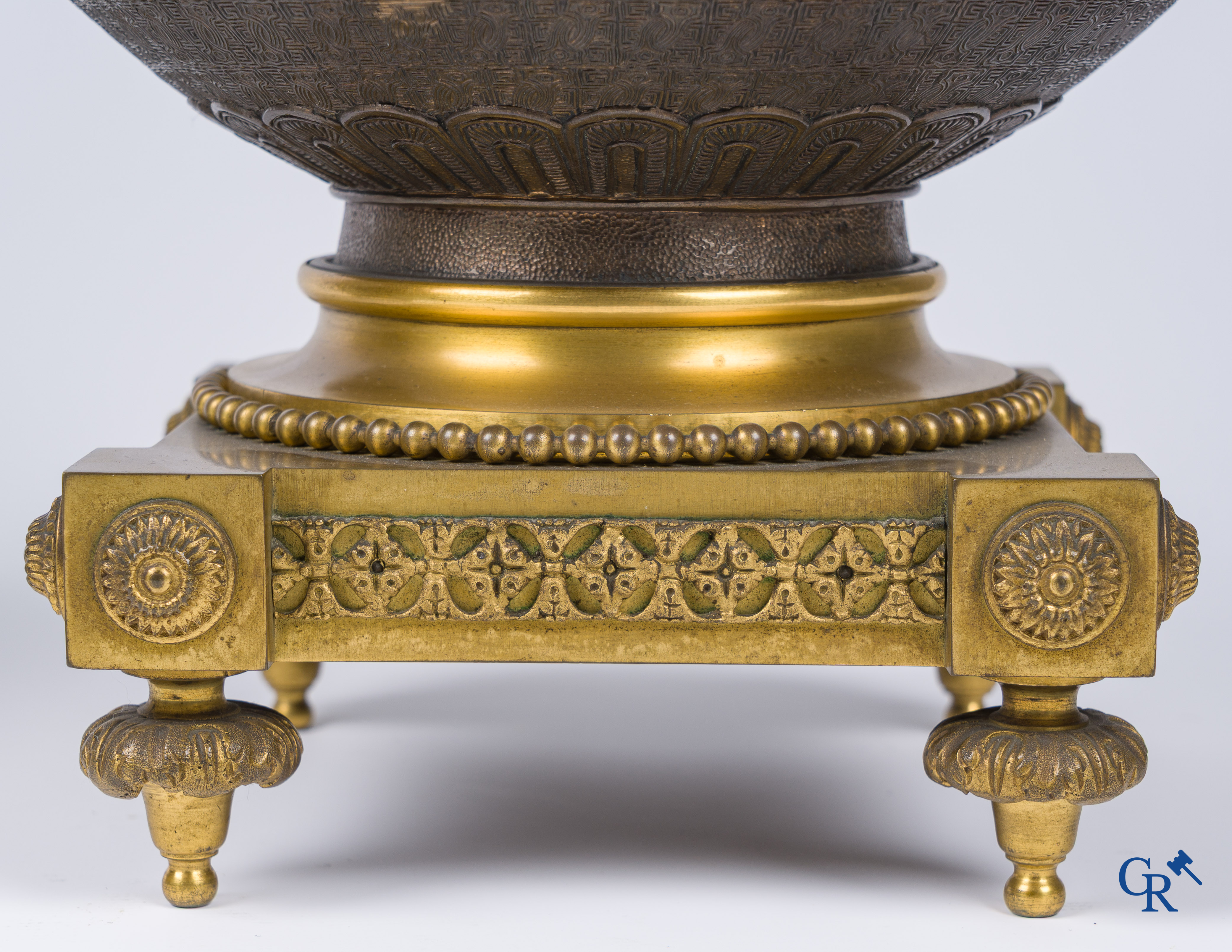 Asian Art, A pair of bronze candlesticks with finely crafted Oriental vases with dragons, circa 1880.