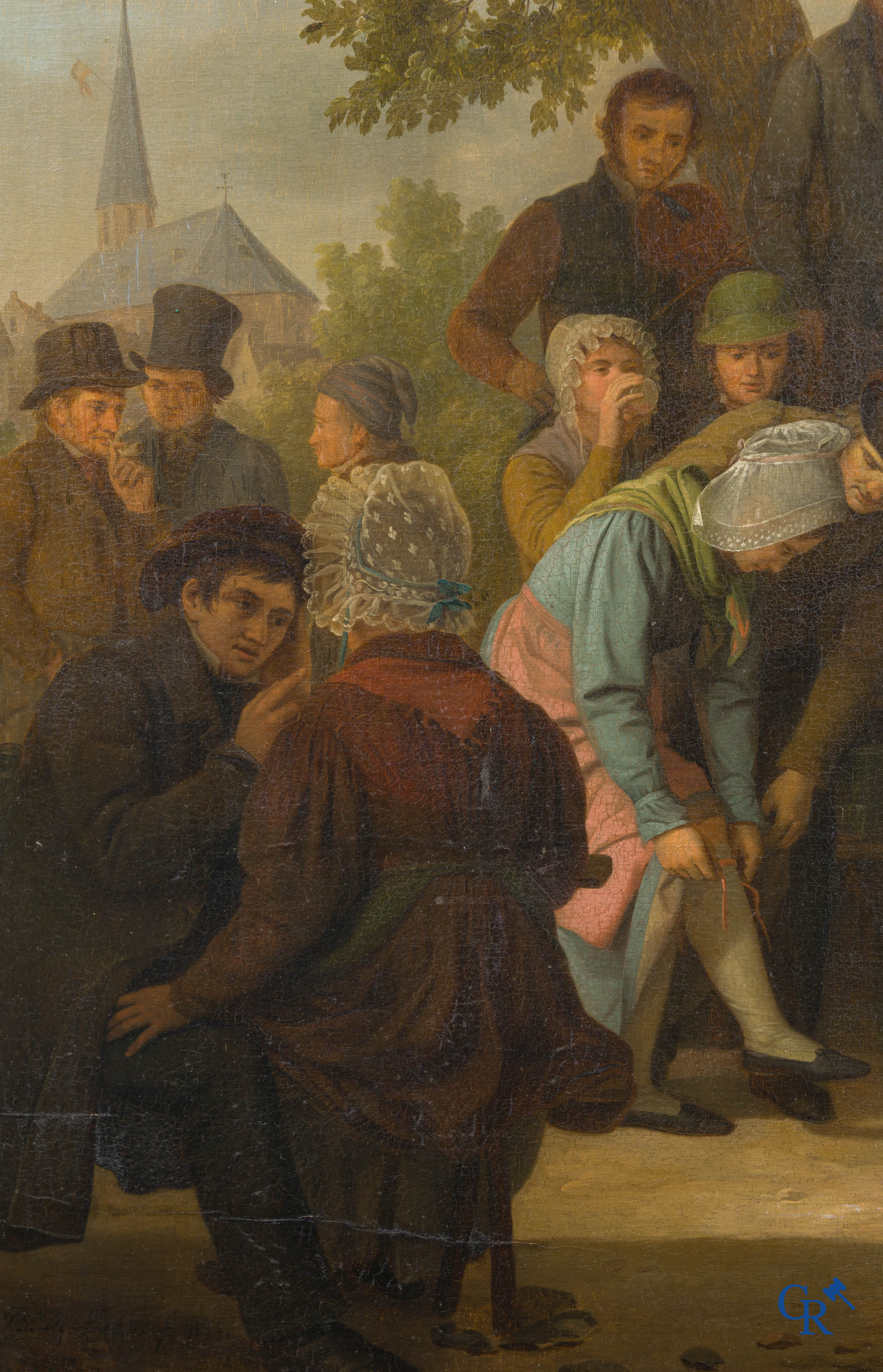 Basile De Loose (1809-1885) "The Village festival" Oil on panel in gilded frame. Signed B. De Loose fecit 1834.