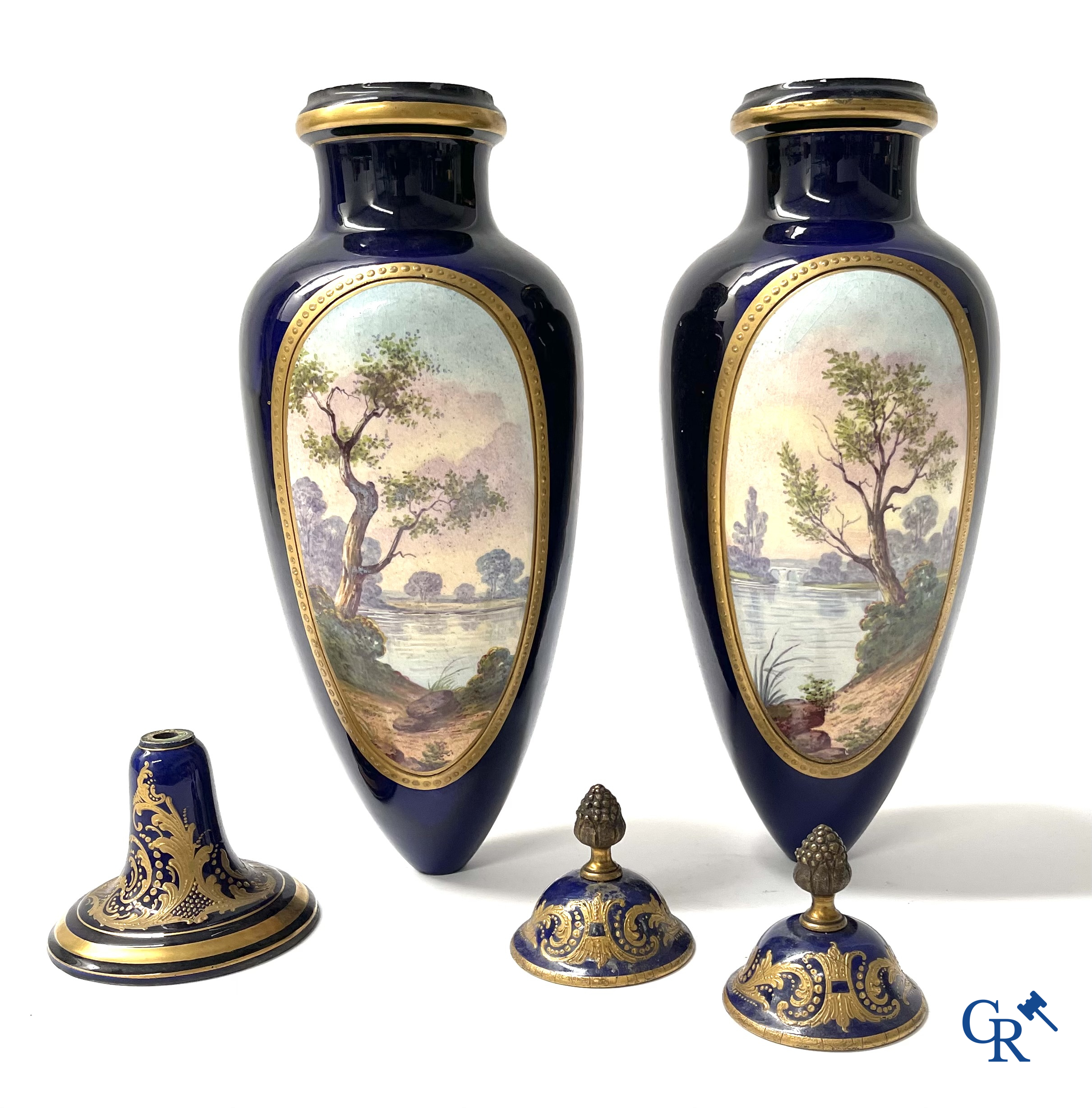 Sèvres, a large lot of Sèvres porcelain with bronze frames. Not mounted. Circa 1900.