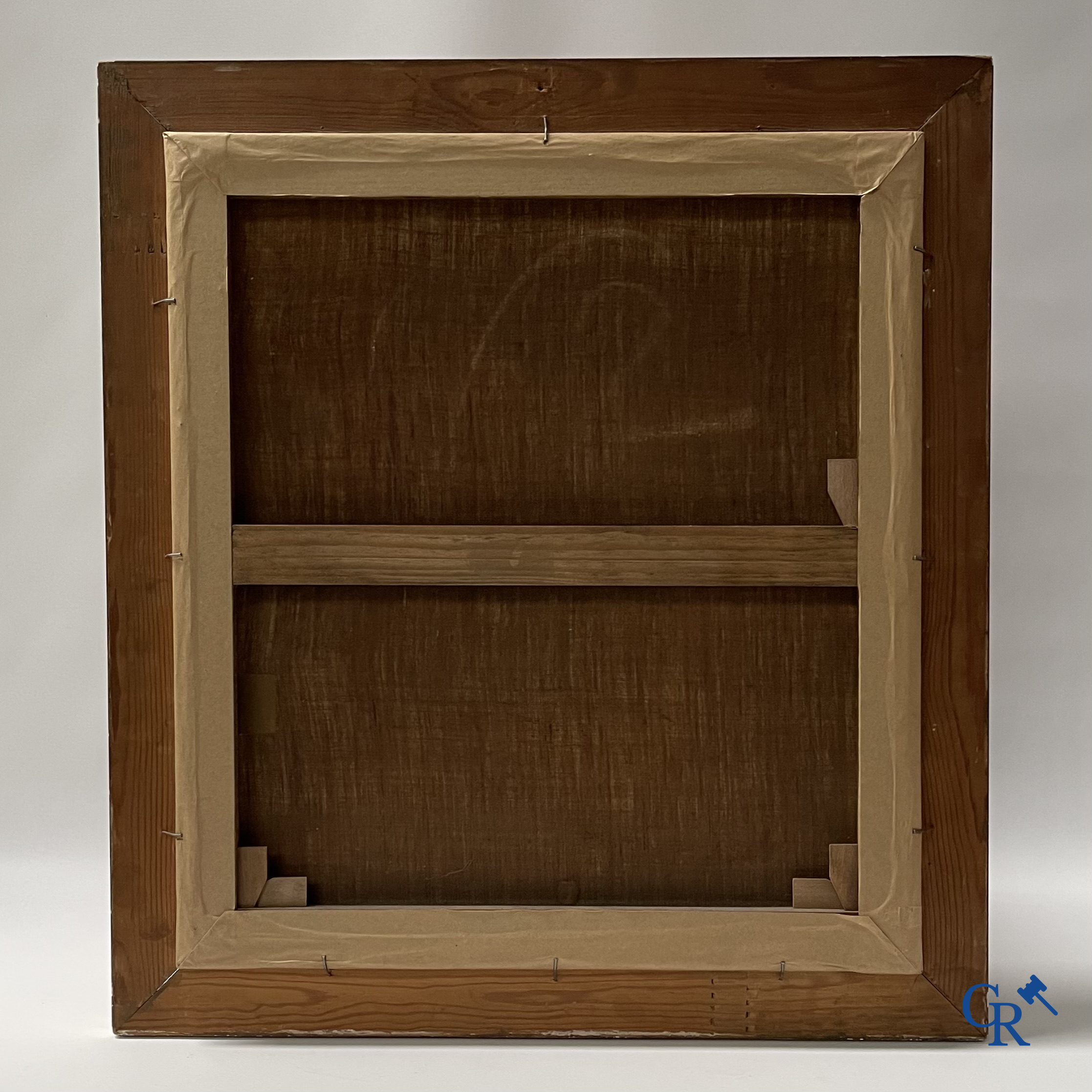 Schilderij, Olie op doek. Een stilleven met bloemen en fruit. 19de eeuw.