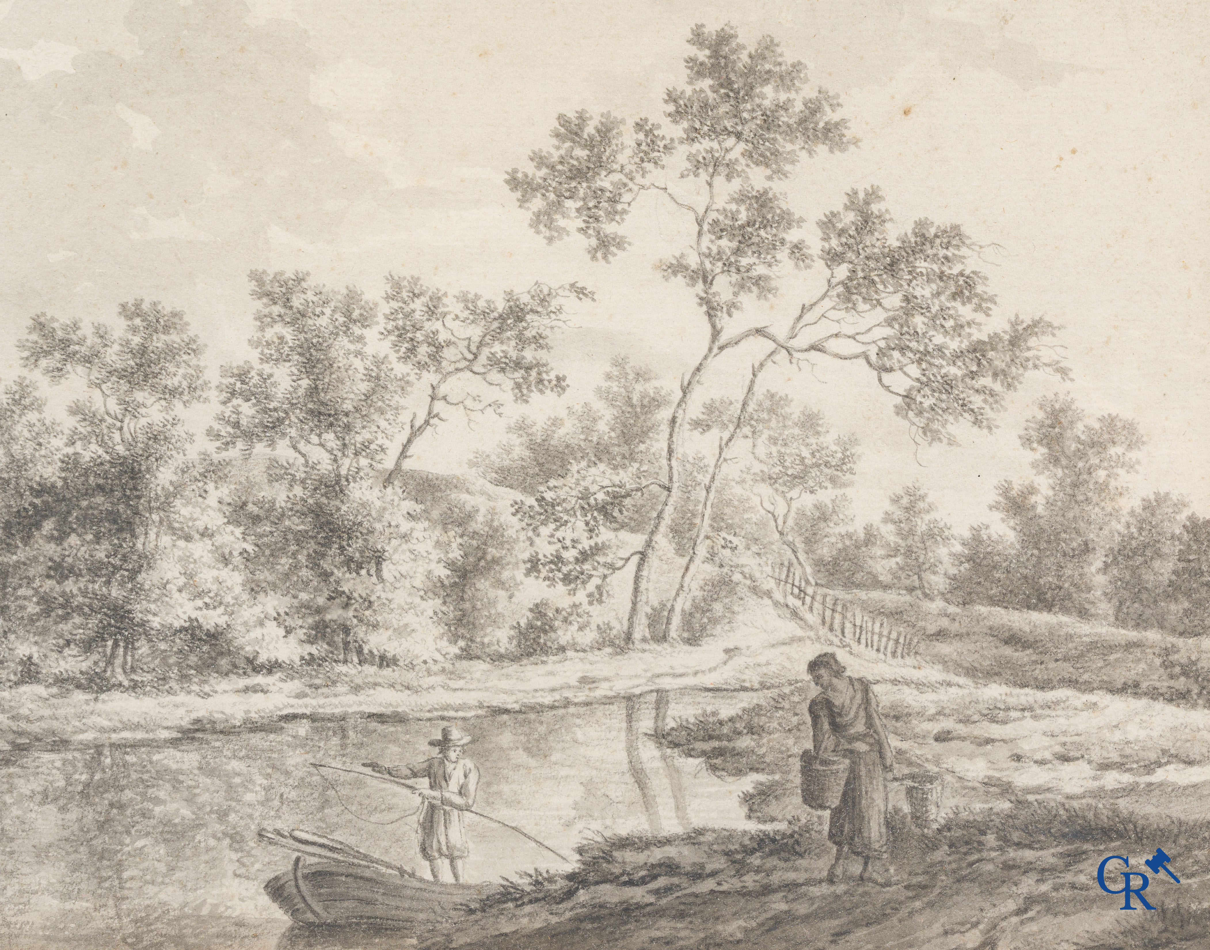 Pastoral scene, pen and brown ink on paper. Late 18th, early 19th century.