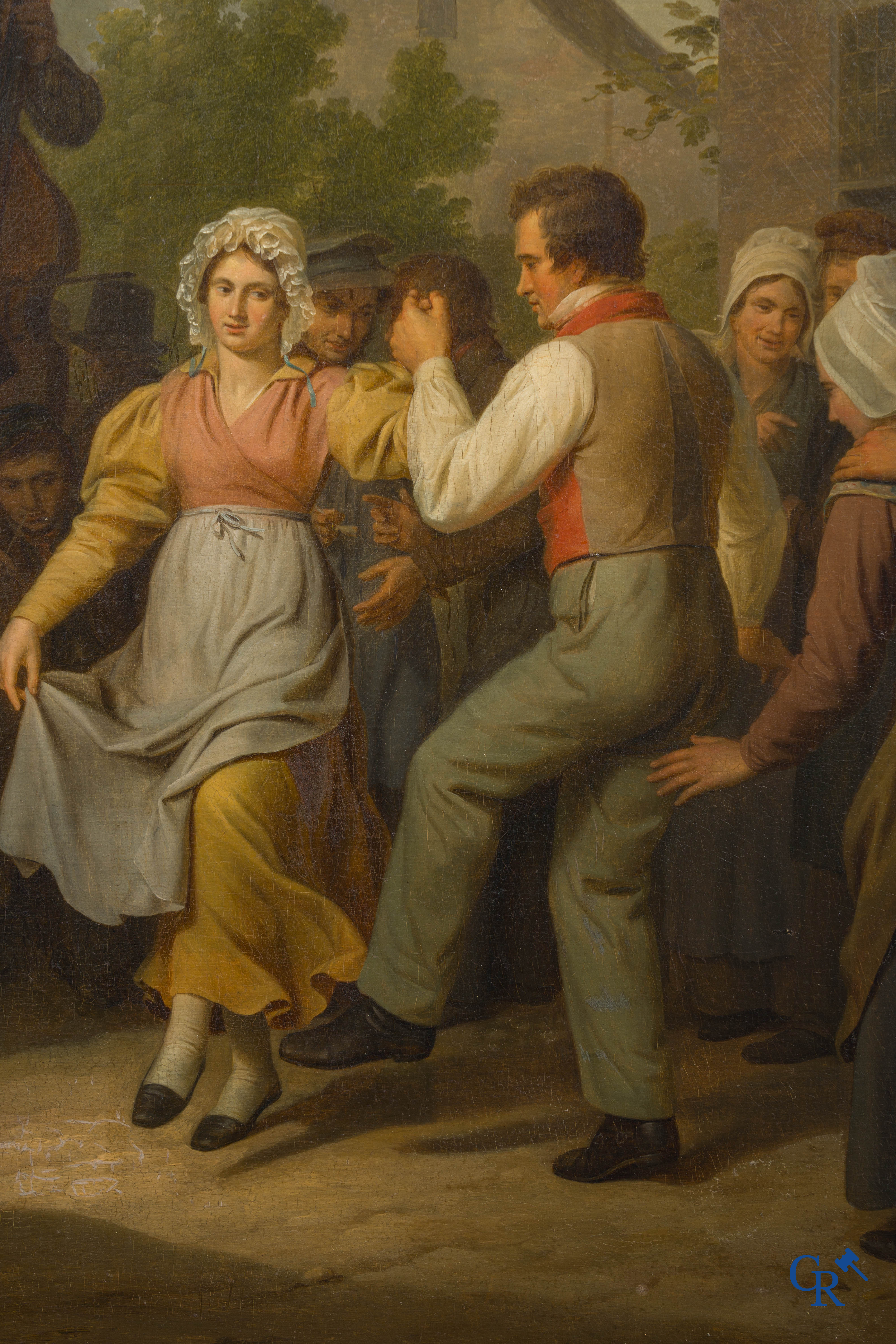 Basile De Loose (1809-1885) "The Village festival" Oil on panel in gilded frame. Signed B. De Loose fecit 1834.