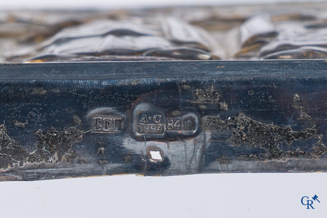 Russian work. Icon with oklad in silver 84, tempera on wood. Dated 1894. Hall marks.