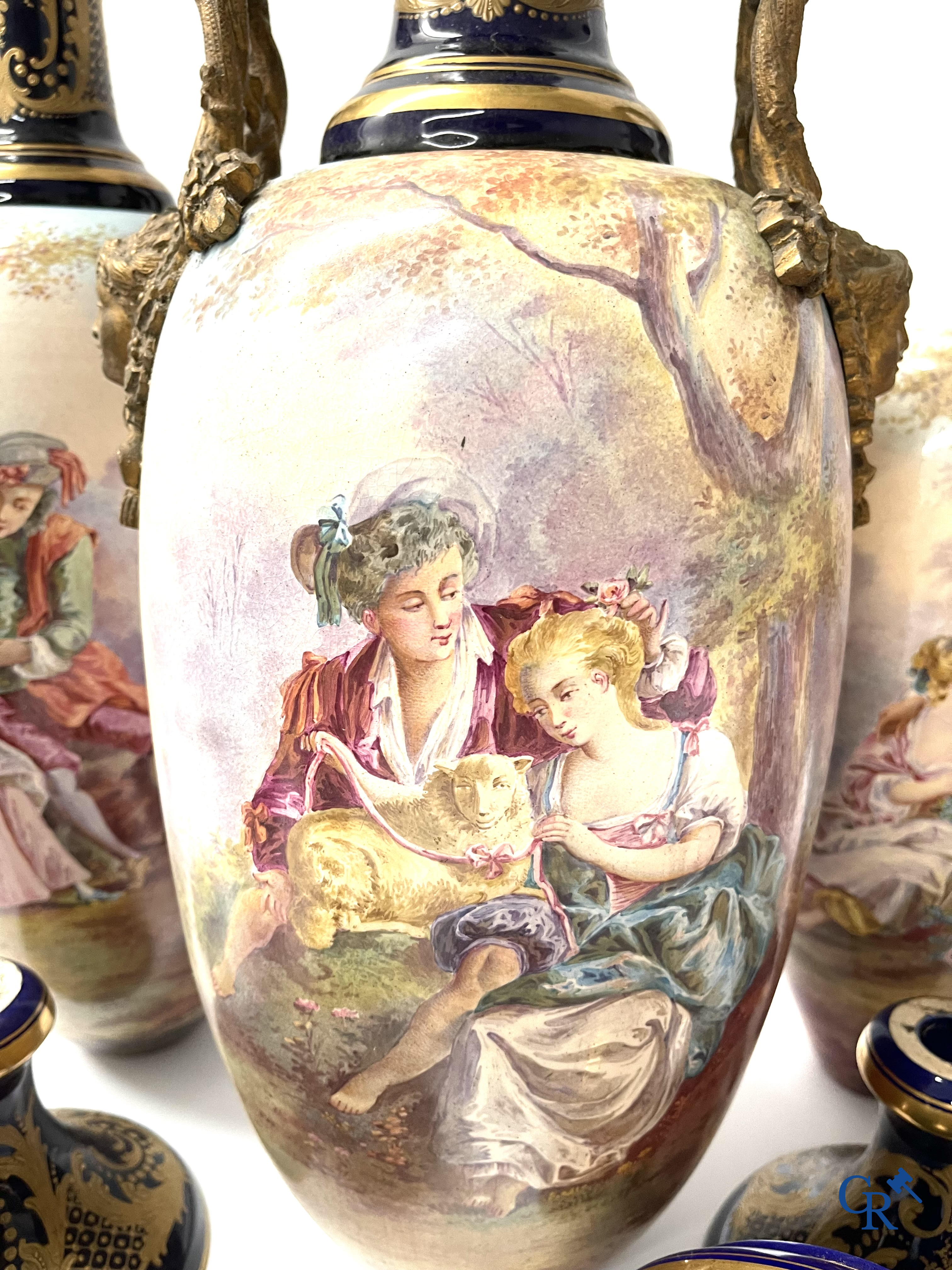 Sèvres, a large lot of Sèvres porcelain with bronze frames. Not mounted. Circa 1900.