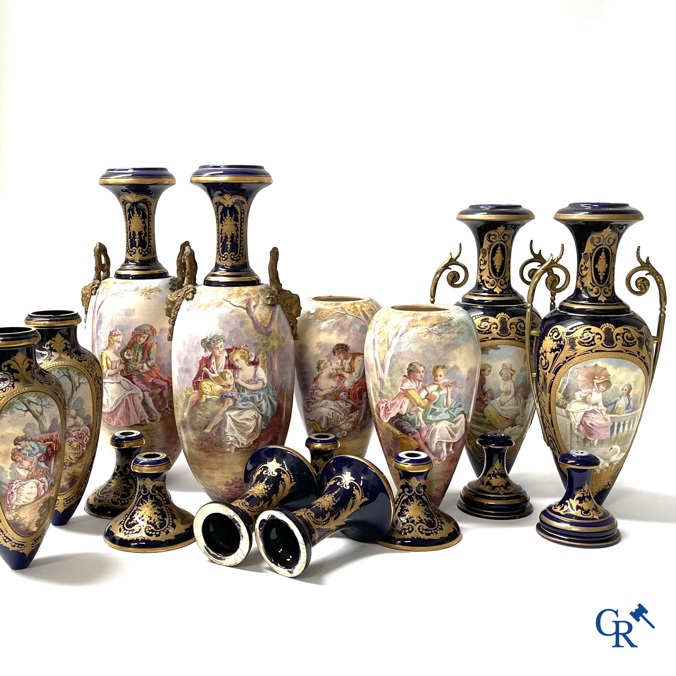 Sèvres, a large lot of Sèvres porcelain with bronze frames. Not mounted. Circa 1900.