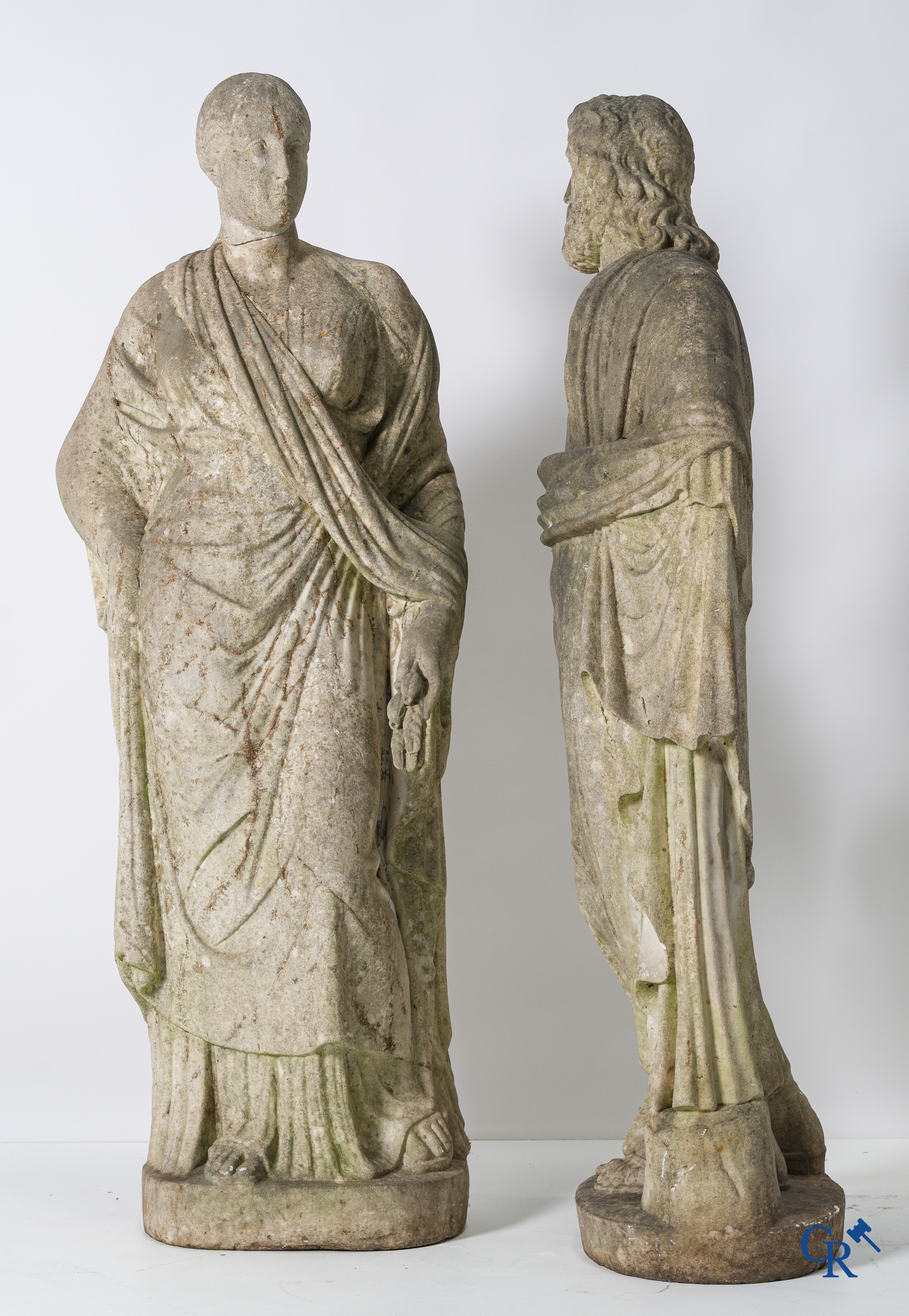 2 Imposing sculptures in carved marble. The Roman goddess Cerès and the Greek god Asklepios. Circa 1700-1750.