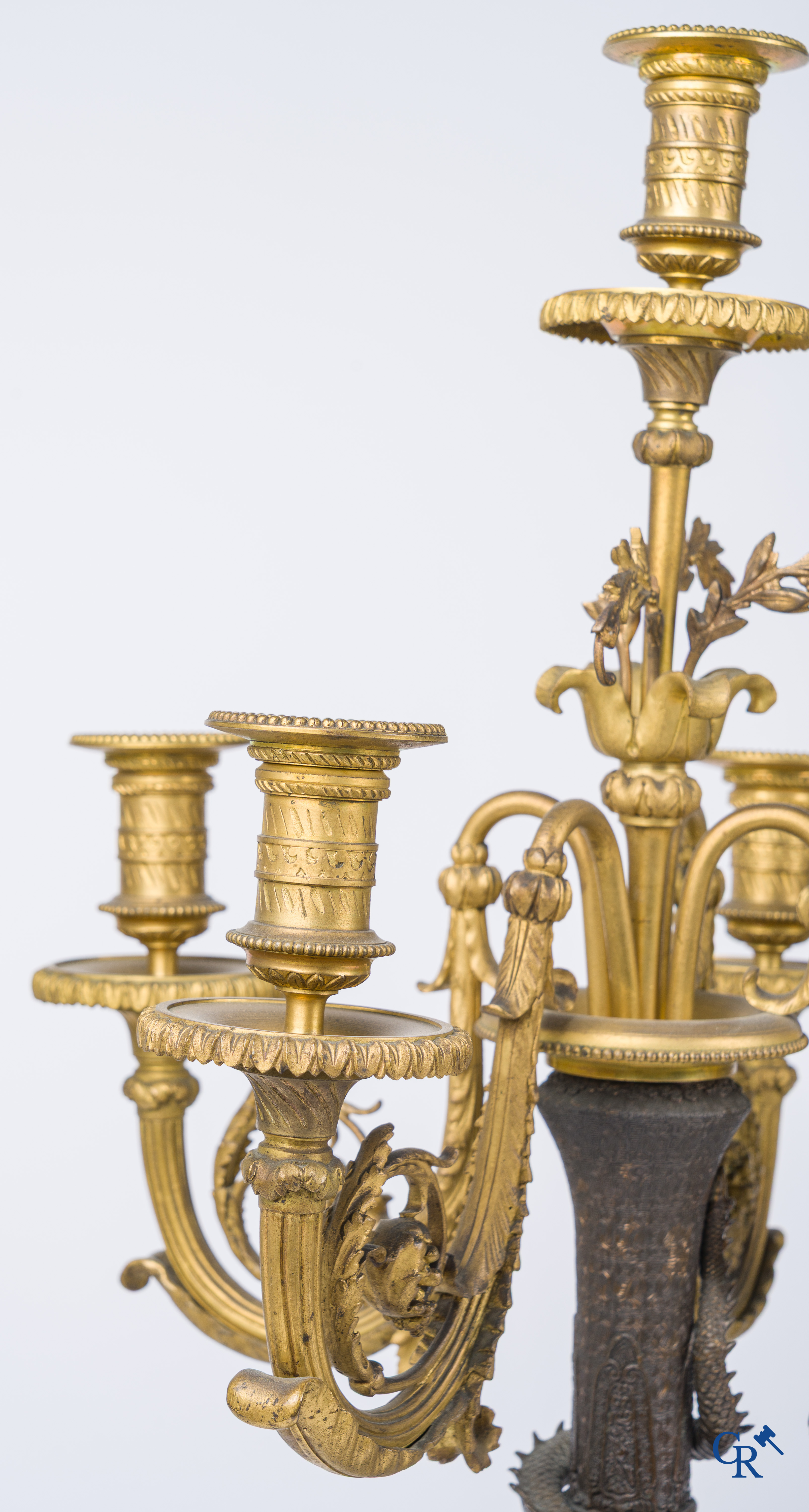 Asian Art, A pair of bronze candlesticks with finely crafted Oriental vases with dragons, circa 1880.