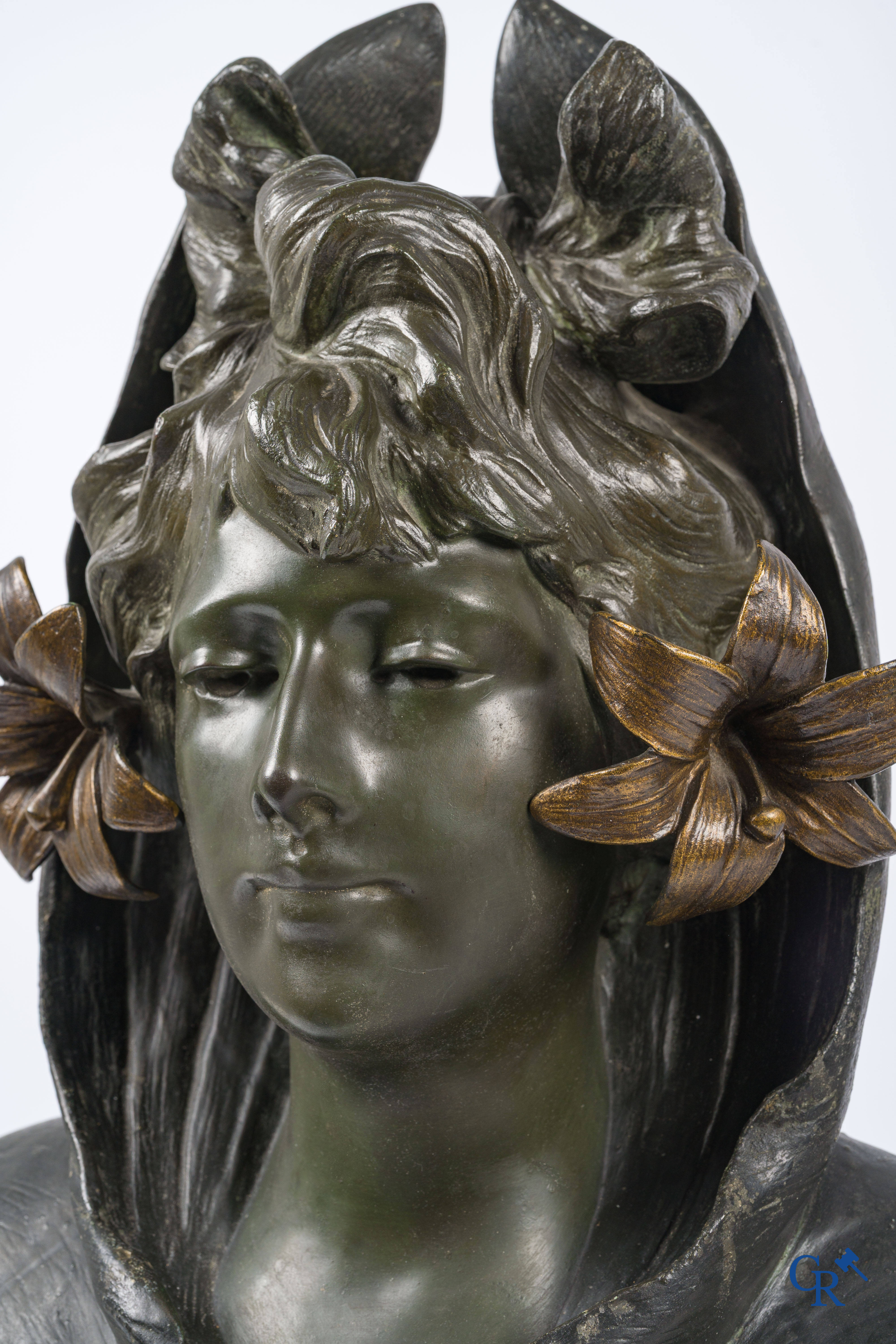 Antoine Joseph Van Den Kerckhove. Bust of Sarah Bernhardt in patinated bronze and metal.