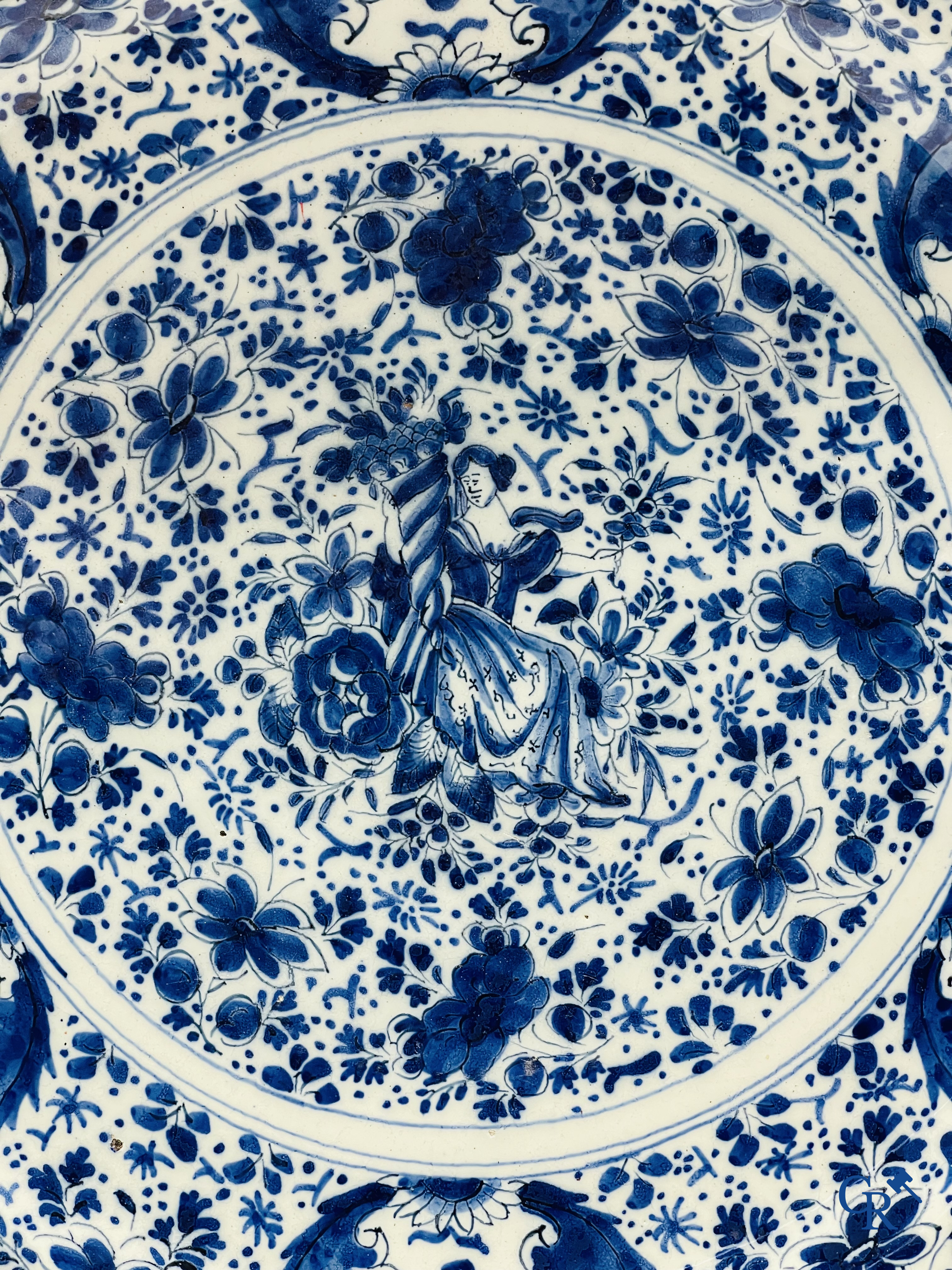 2 large plates in Delft pottery and a copper lantern. 18th century.