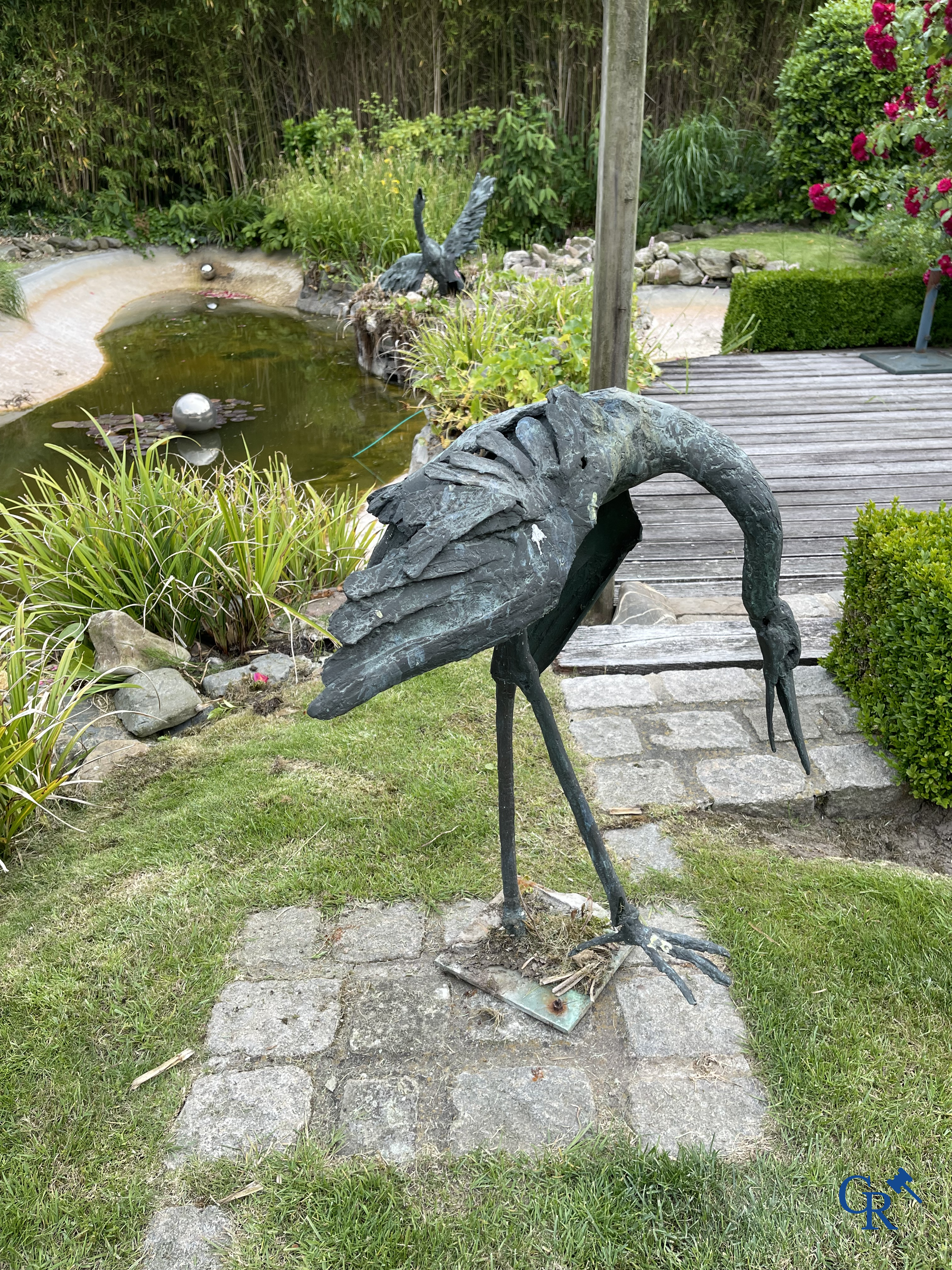 Jan Desmarets (1961) (*) Bronze, An imposing goose and a heron in patinated bronze. Signed.