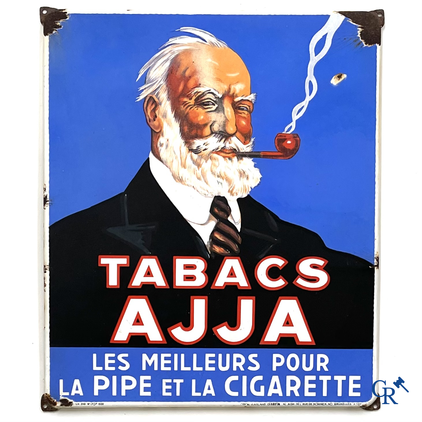 Tabacs Ajja, Enamel advertising sign for tobacco products Ajja. 