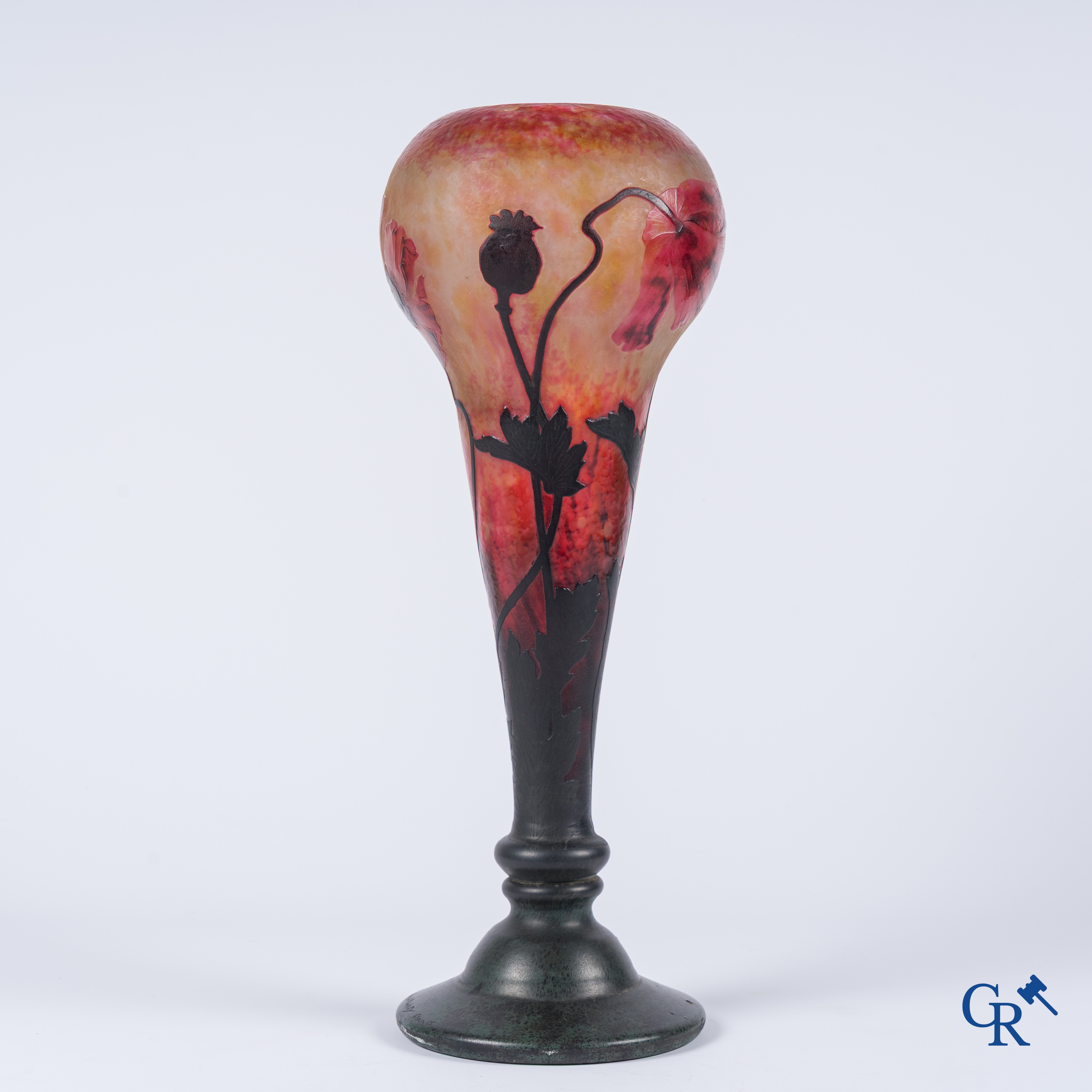 Daum Nancy France, vase in glass paste with a decor of poppies.