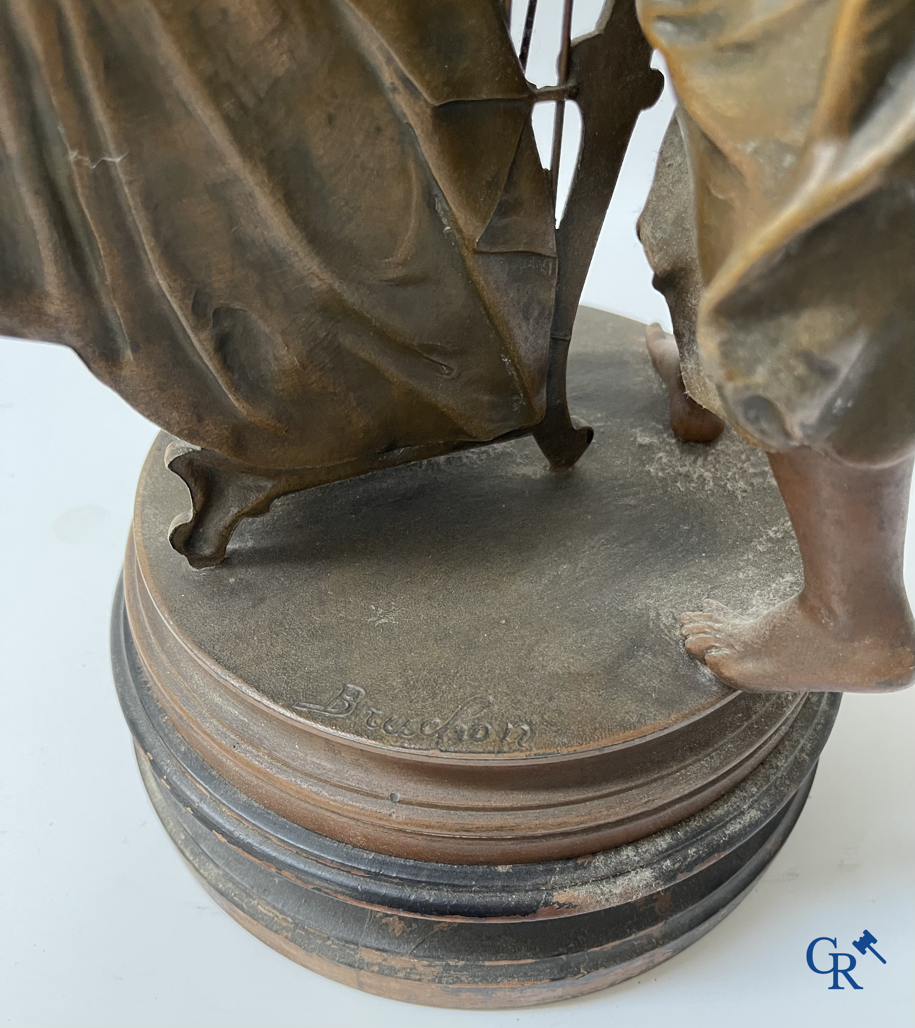 A lot of 3 sculptures in spelter. Anatole Guillot, Emile Bruchon, Rousseau. Circa 1900.