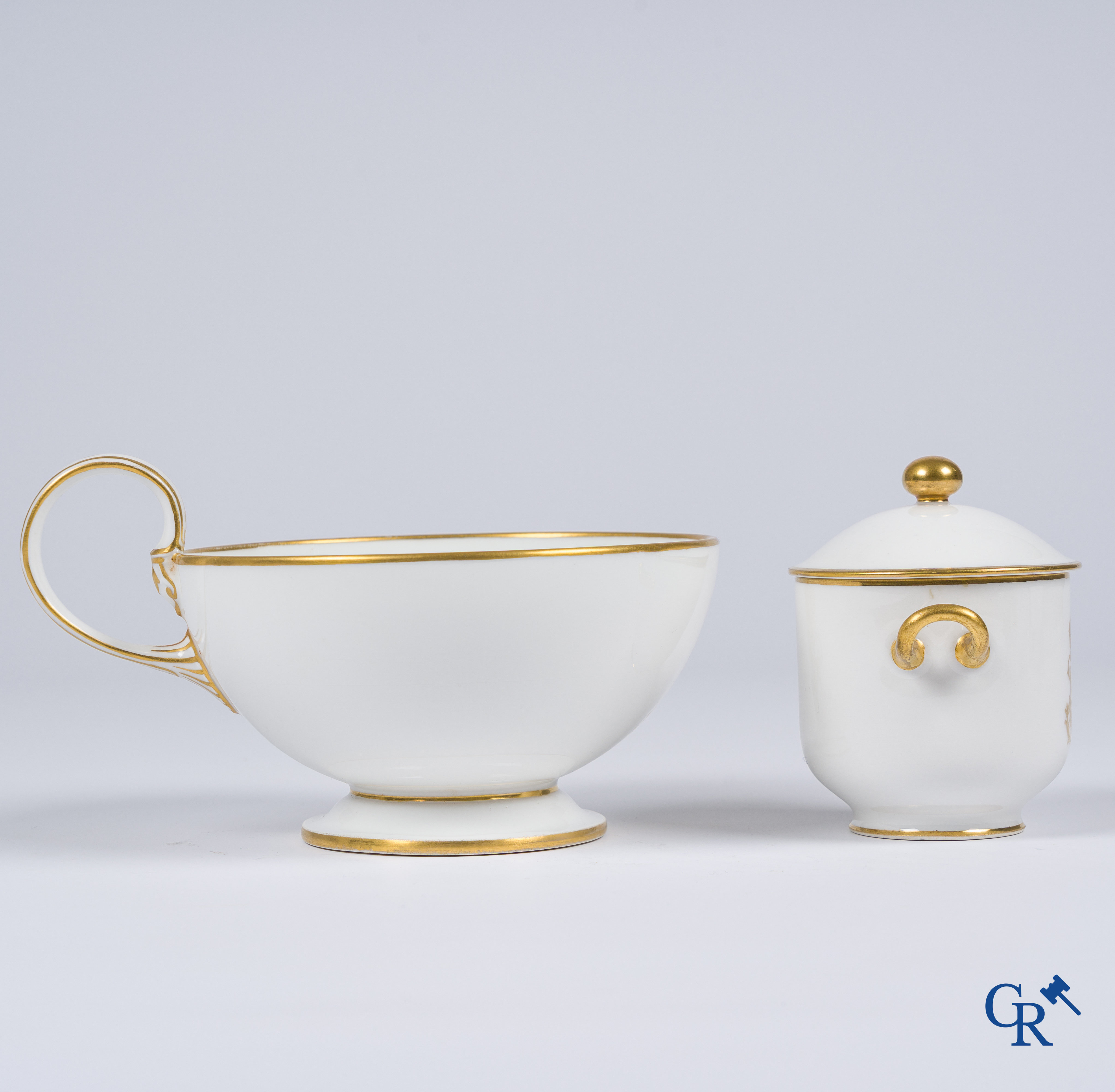 Sèvres, Napoléon III. Large cup and saucer, a small sugar pot attached. Marked and dated 1861, '64 and '67.