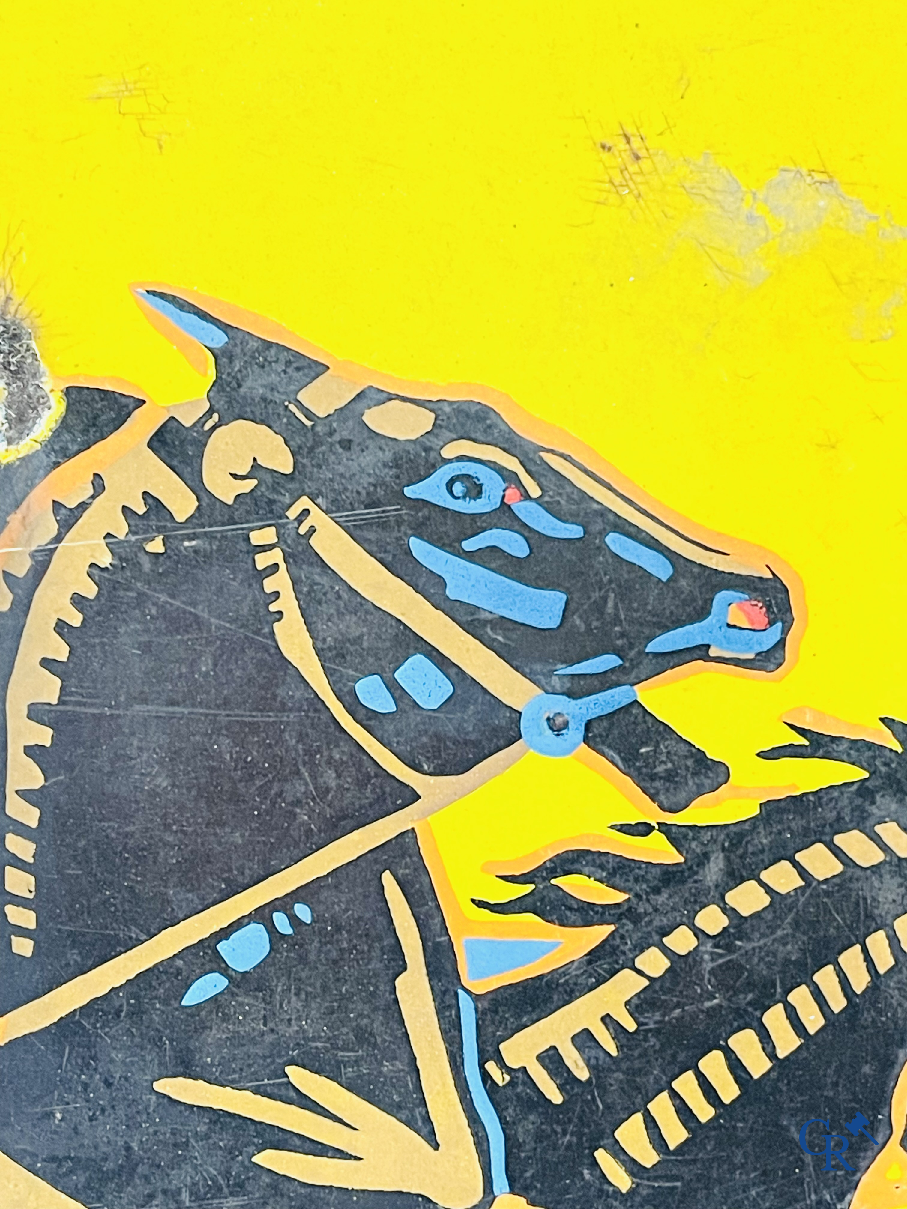 Gladia sigaretten, enamel publicity sign with a gladiator in chariot. Dated 1928.